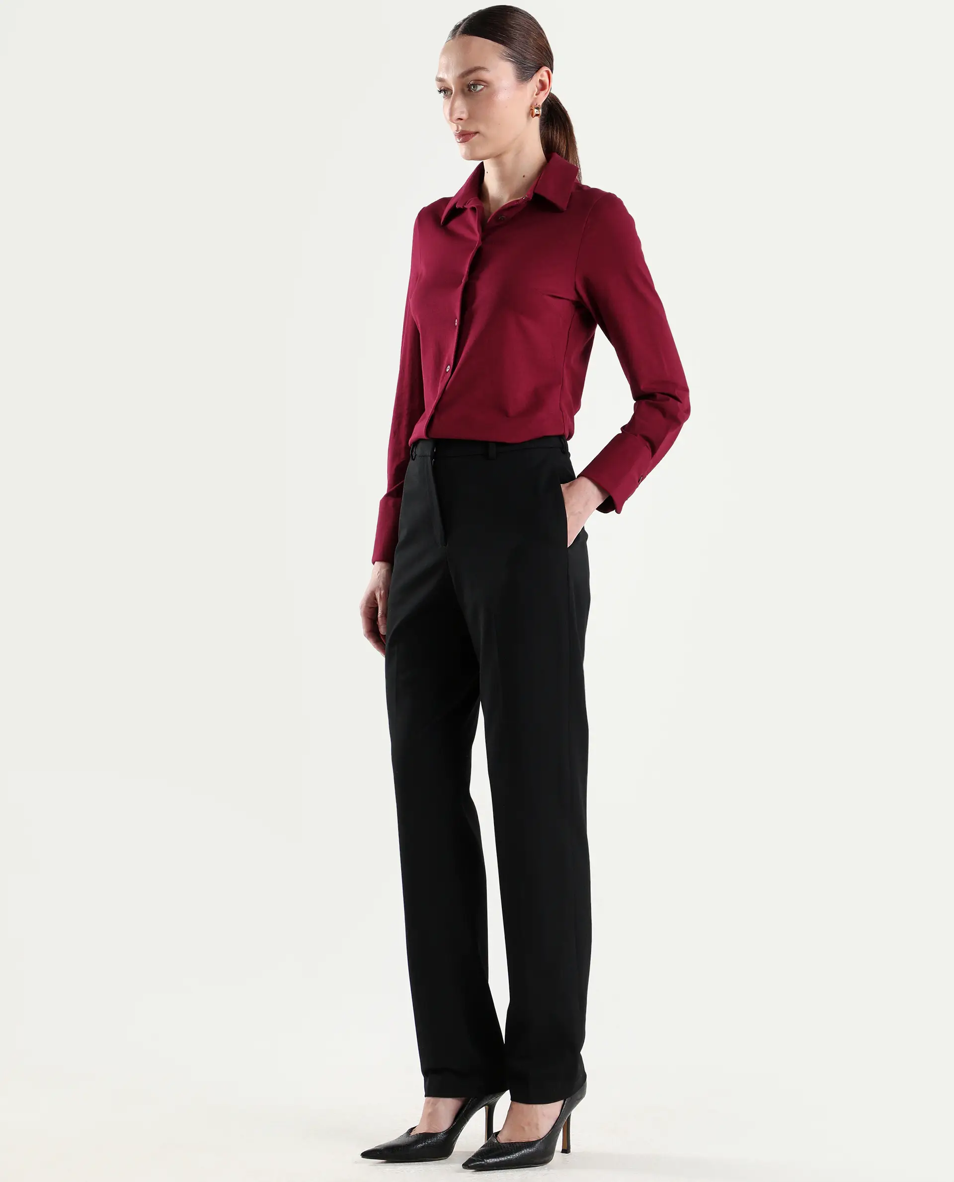 Rareism Women's Paper Black Viscose Blend Tapered Plain Trouser - Image 5