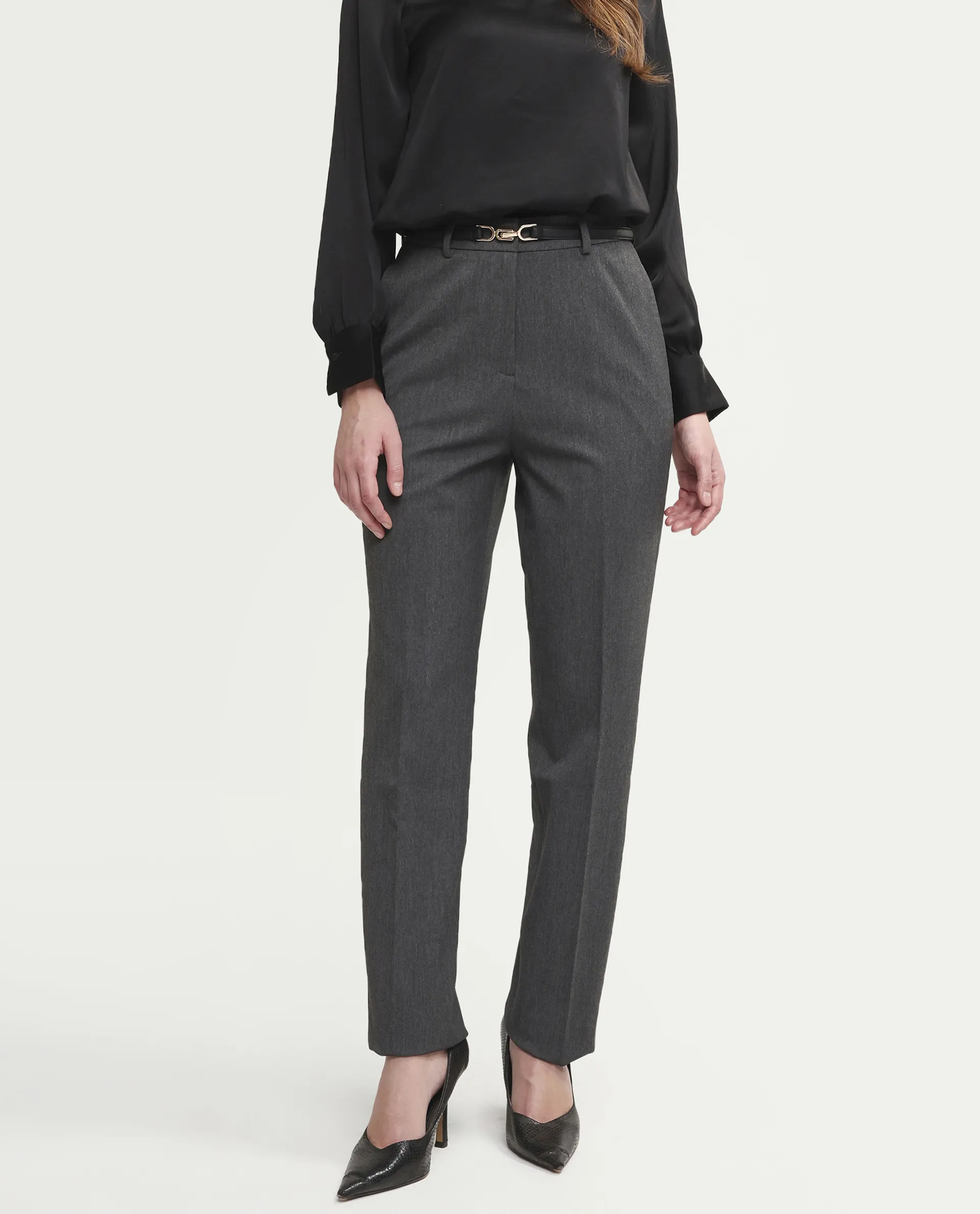 Rareism Women's Paper Grey Viscose Blend Fabric Tapered Plain Trouser - Image 2