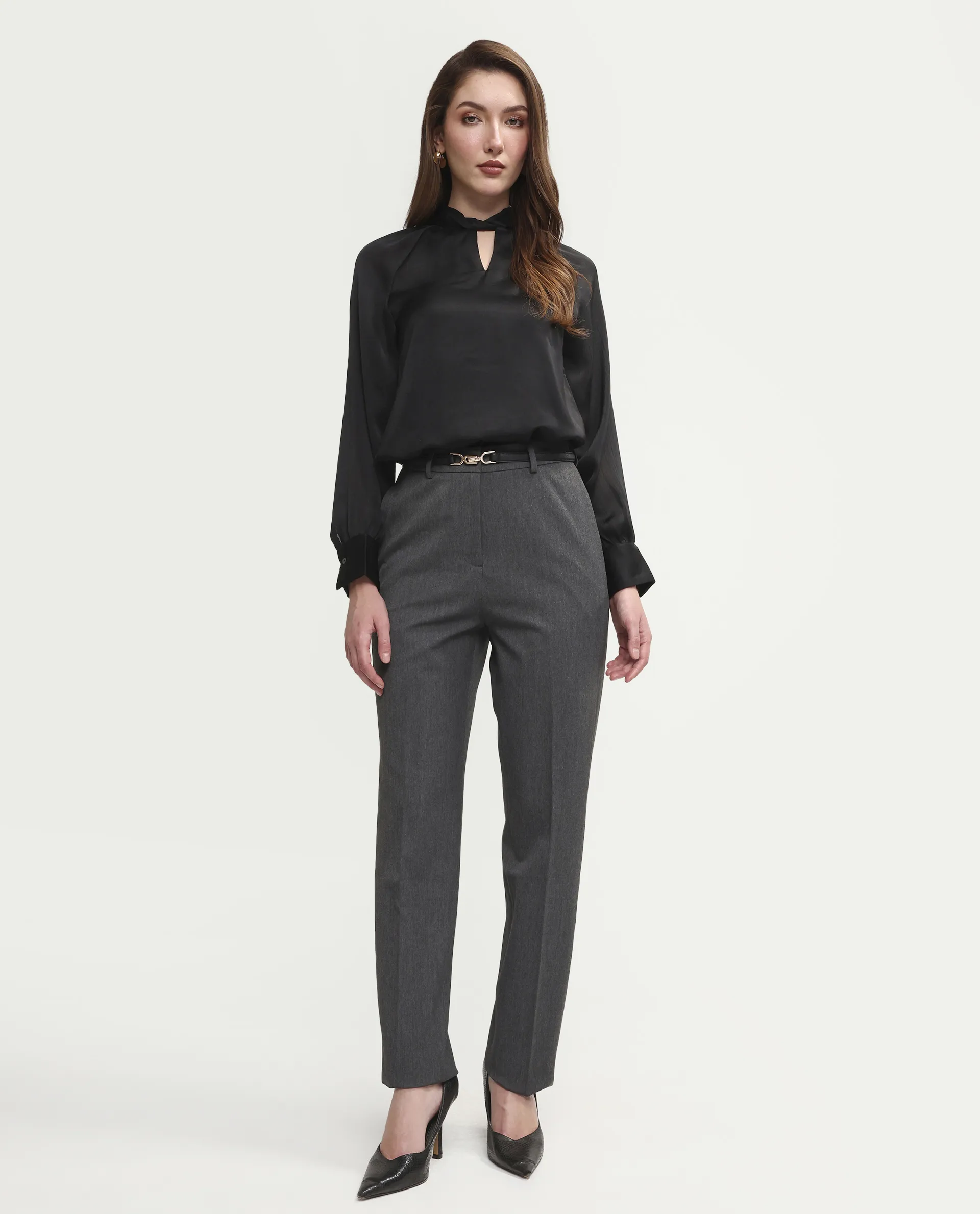 Rareism Women's Paper Grey Viscose Blend Fabric Tapered Plain Trouser - Image 3