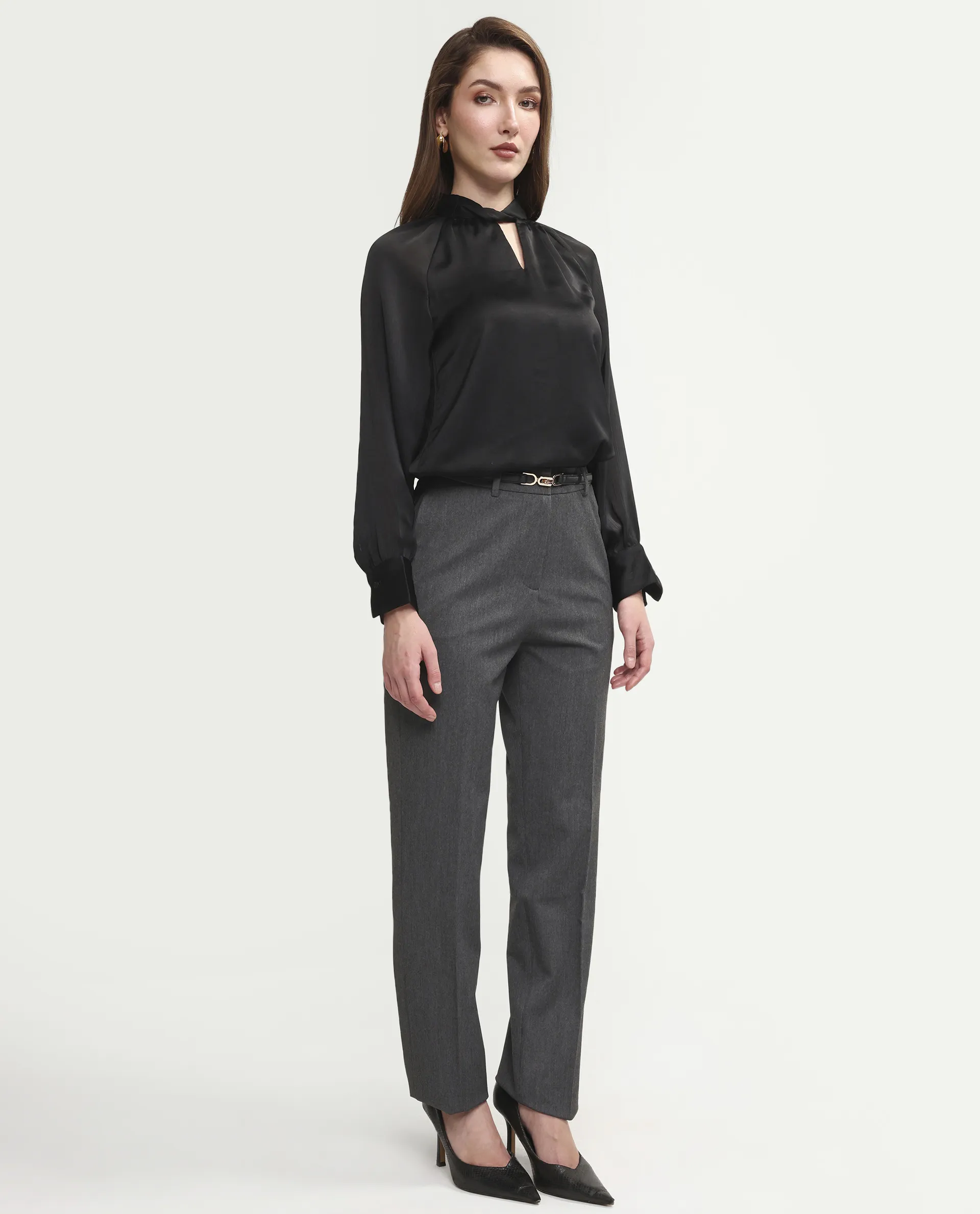 Rareism Women's Paper Grey Viscose Blend Fabric Tapered Plain Trouser - Image 5