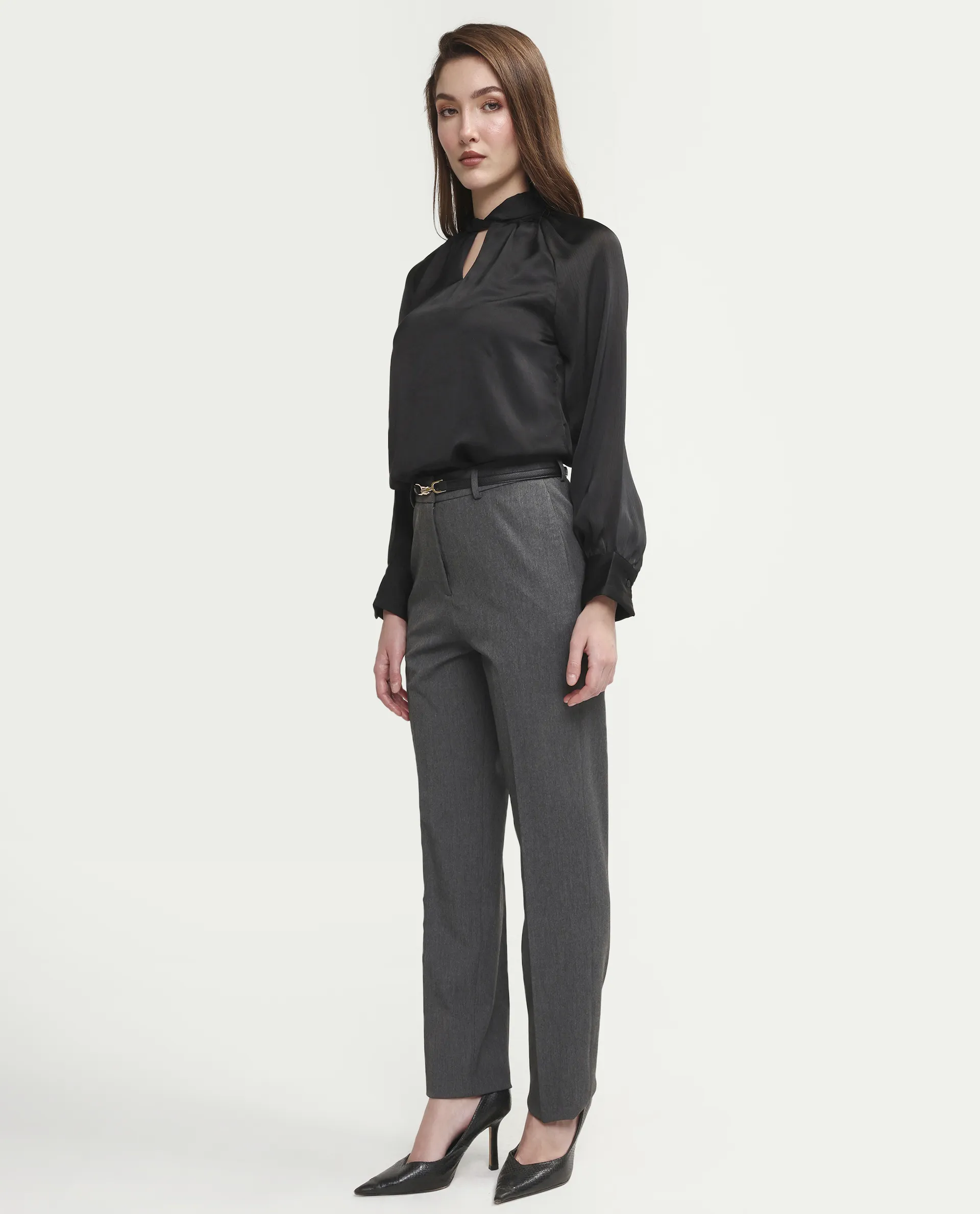 Rareism Women's Paper Grey Viscose Blend Fabric Tapered Plain Trouser - Image 6