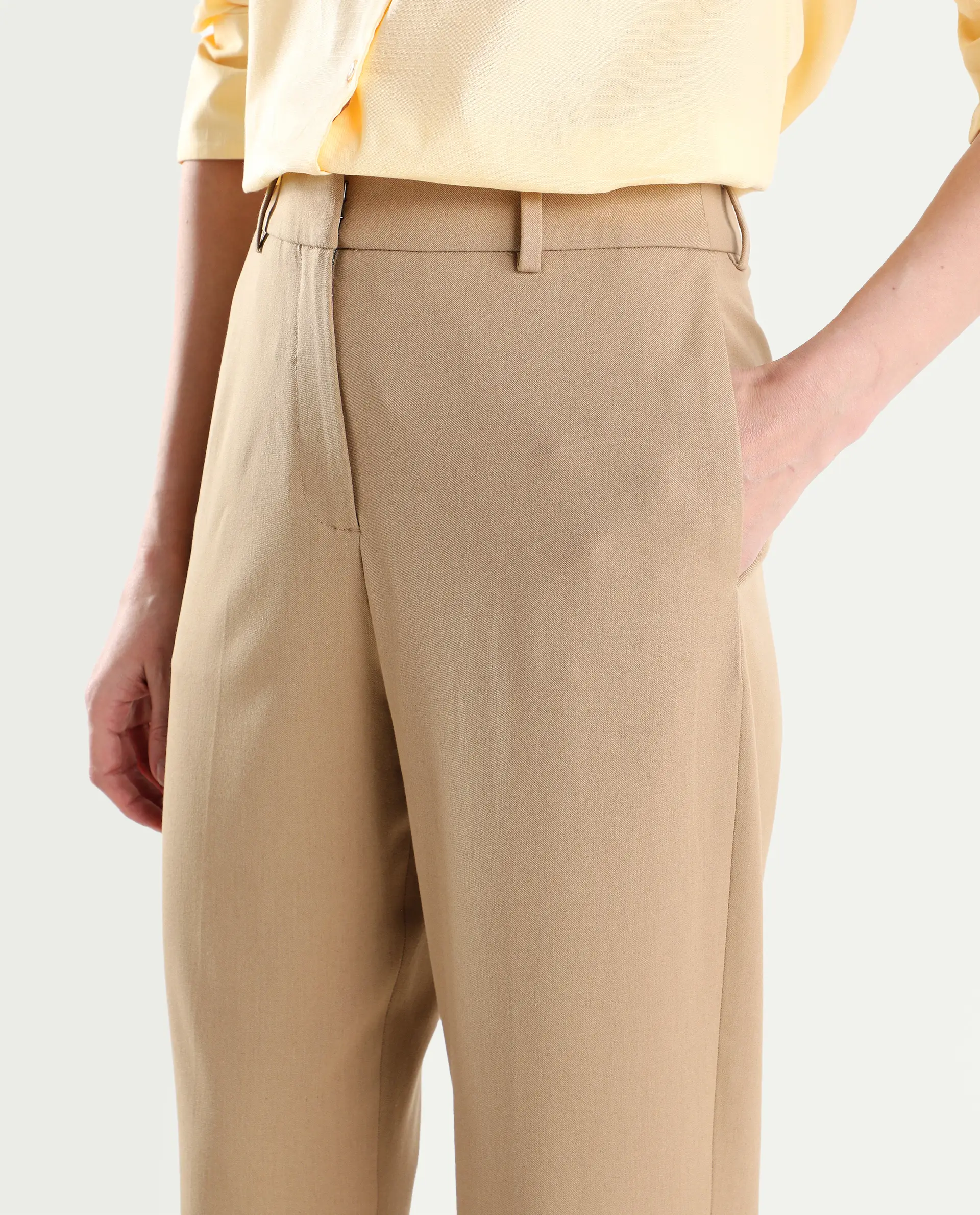 Rareism Women's Paper Khaki Polyester Blend Tapered Plain Trouser - Image 4