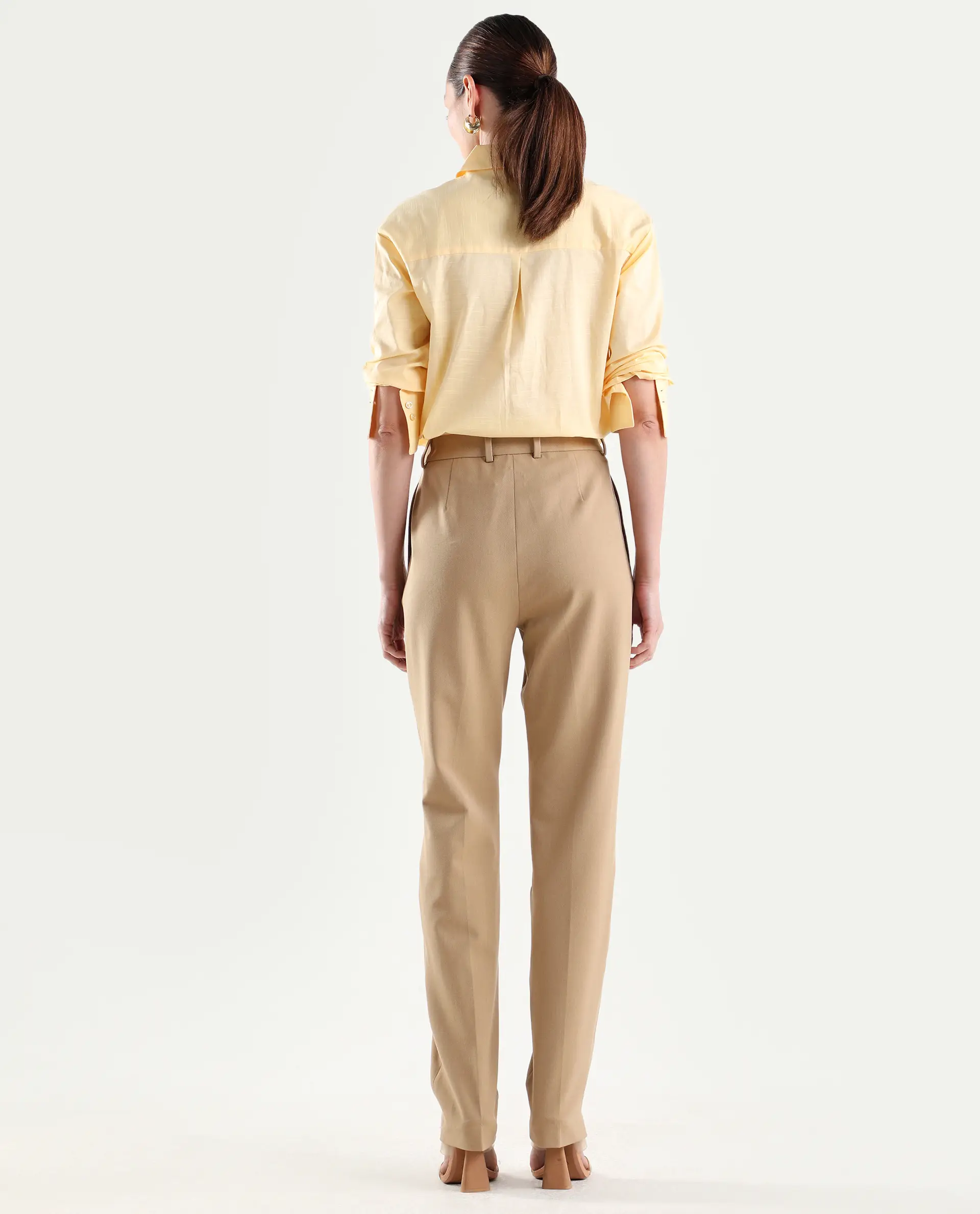 Rareism Women's Paper Khaki Polyester Blend Tapered Plain Trouser - Image 7