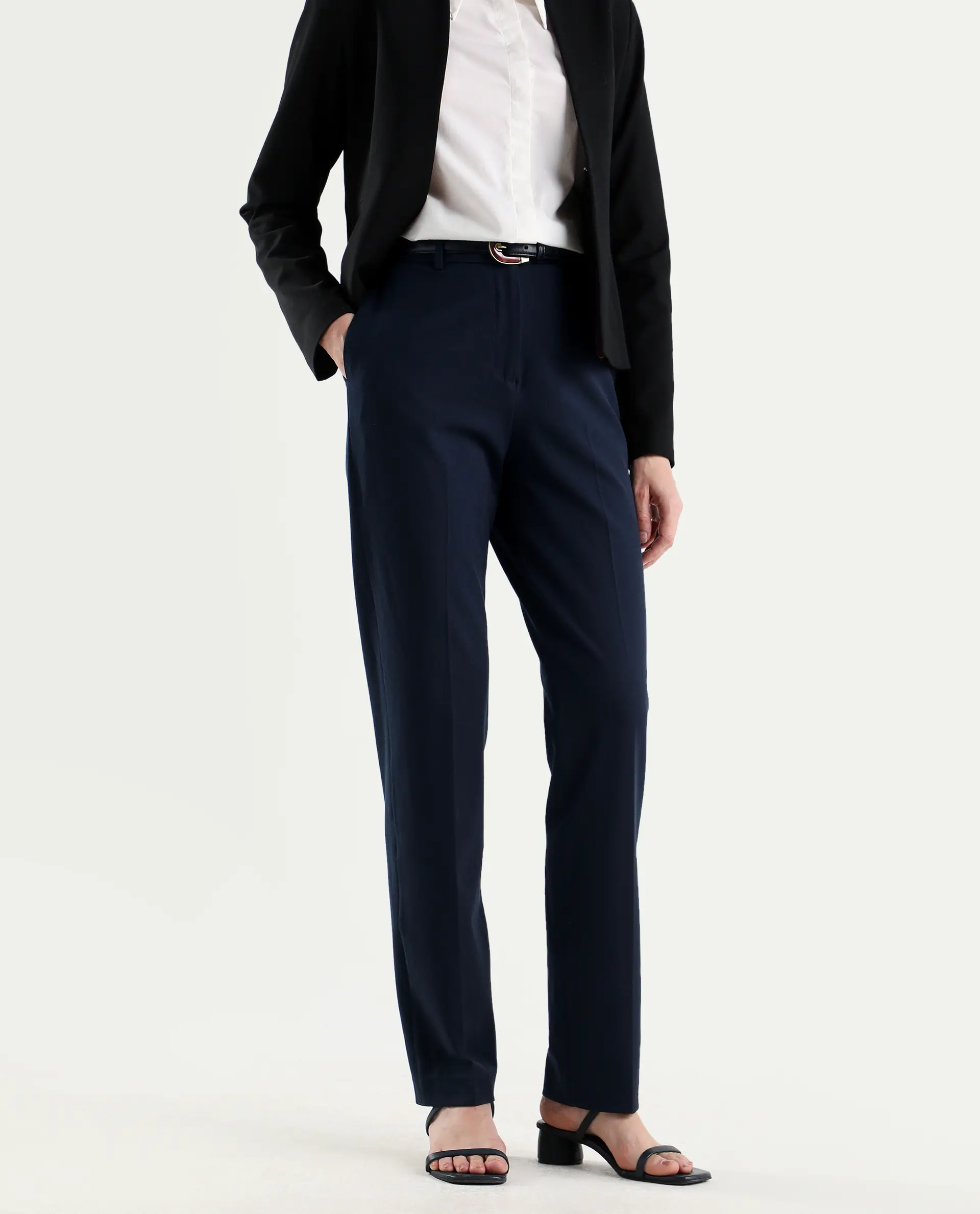 Rareism Women's Paper Navy Viscose Blend Fabric Tapered Plain Trouser - Image 2