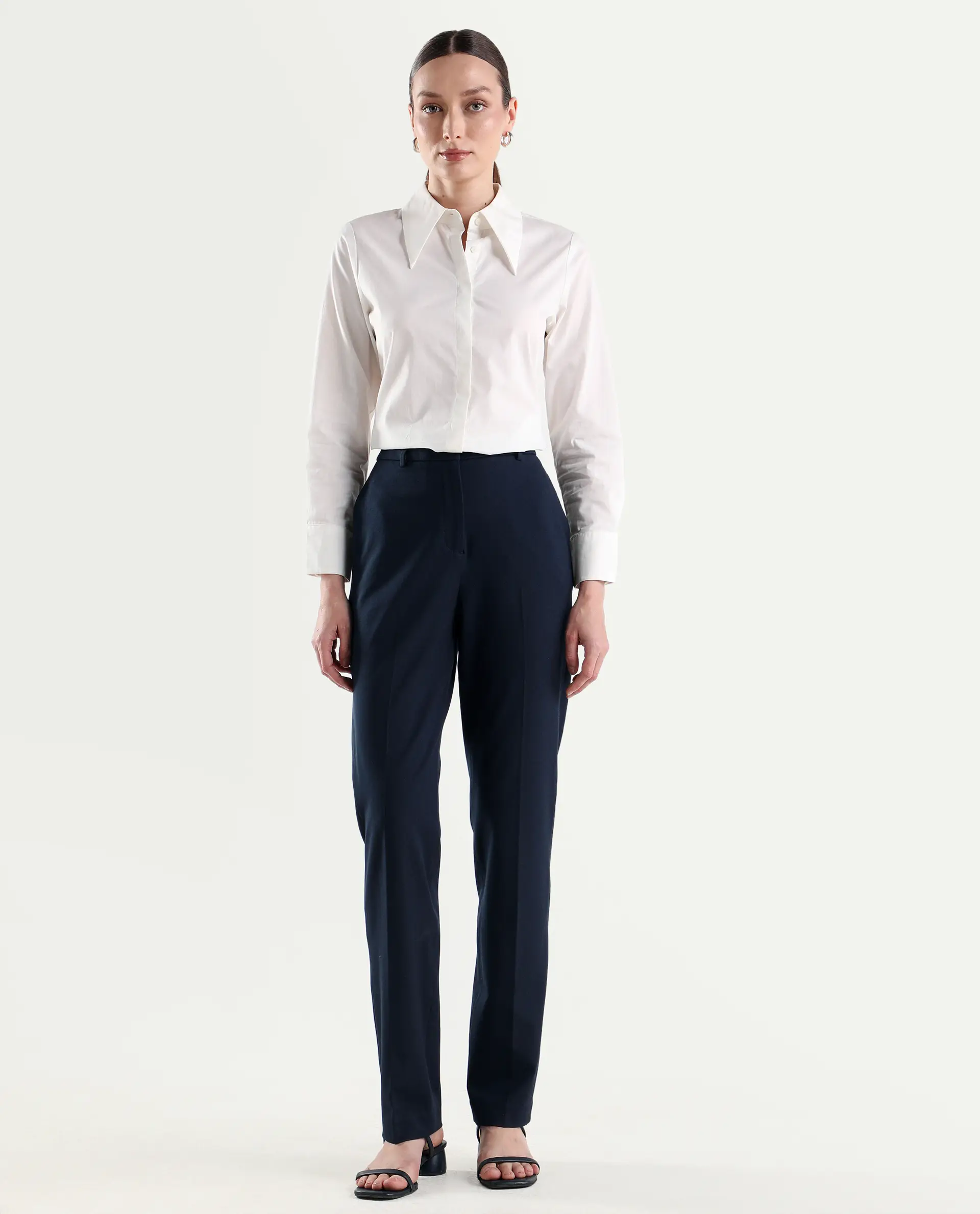 Rareism Women's Paper Navy Viscose Blend Fabric Tapered Plain Trouser - Image 3