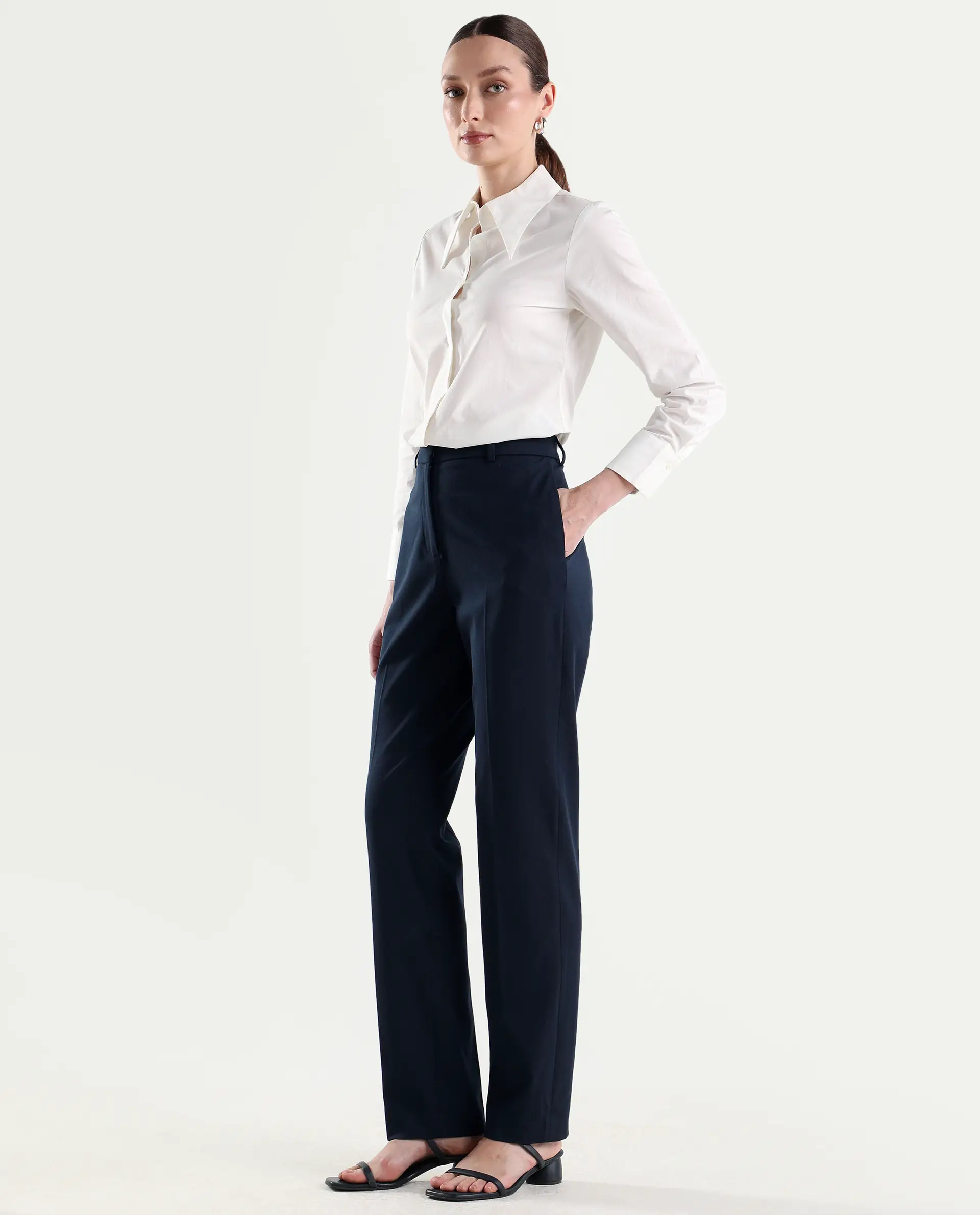 Rareism Women's Paper Navy Viscose Blend Fabric Tapered Plain Trouser - Image 5