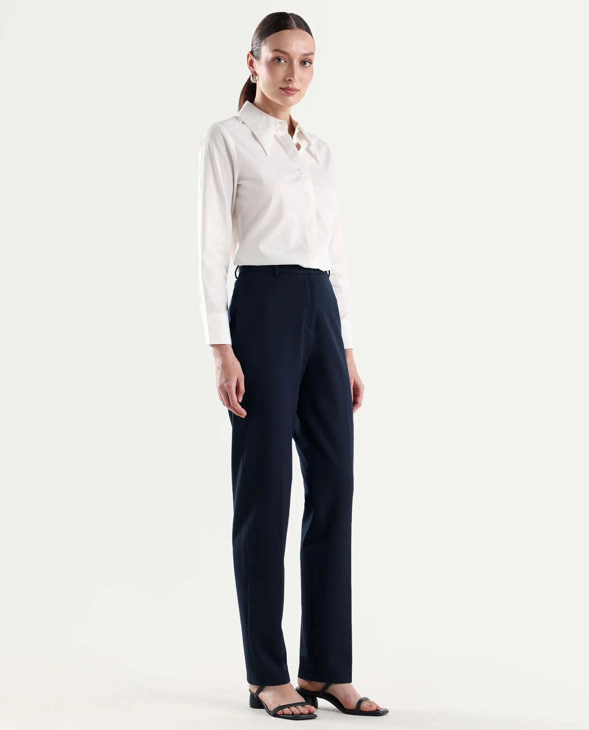 Rareism Women's Paper Navy Viscose Blend Fabric Tapered Plain Trouser - Image 6