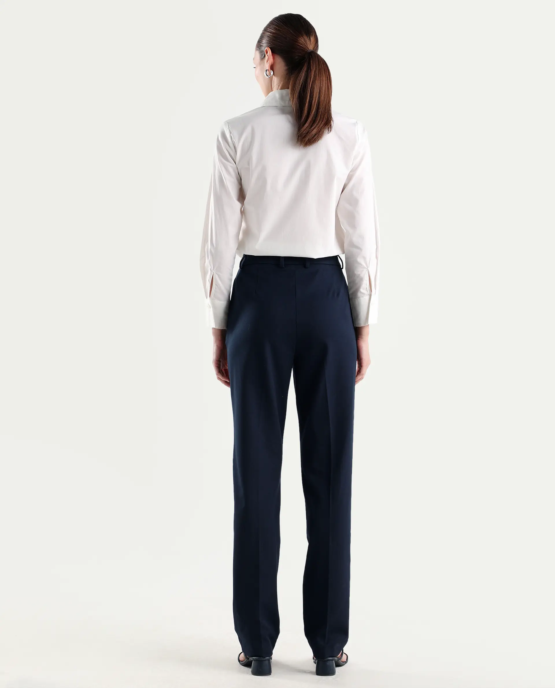 Rareism Women's Paper Navy Viscose Blend Fabric Tapered Plain Trouser - Image 7
