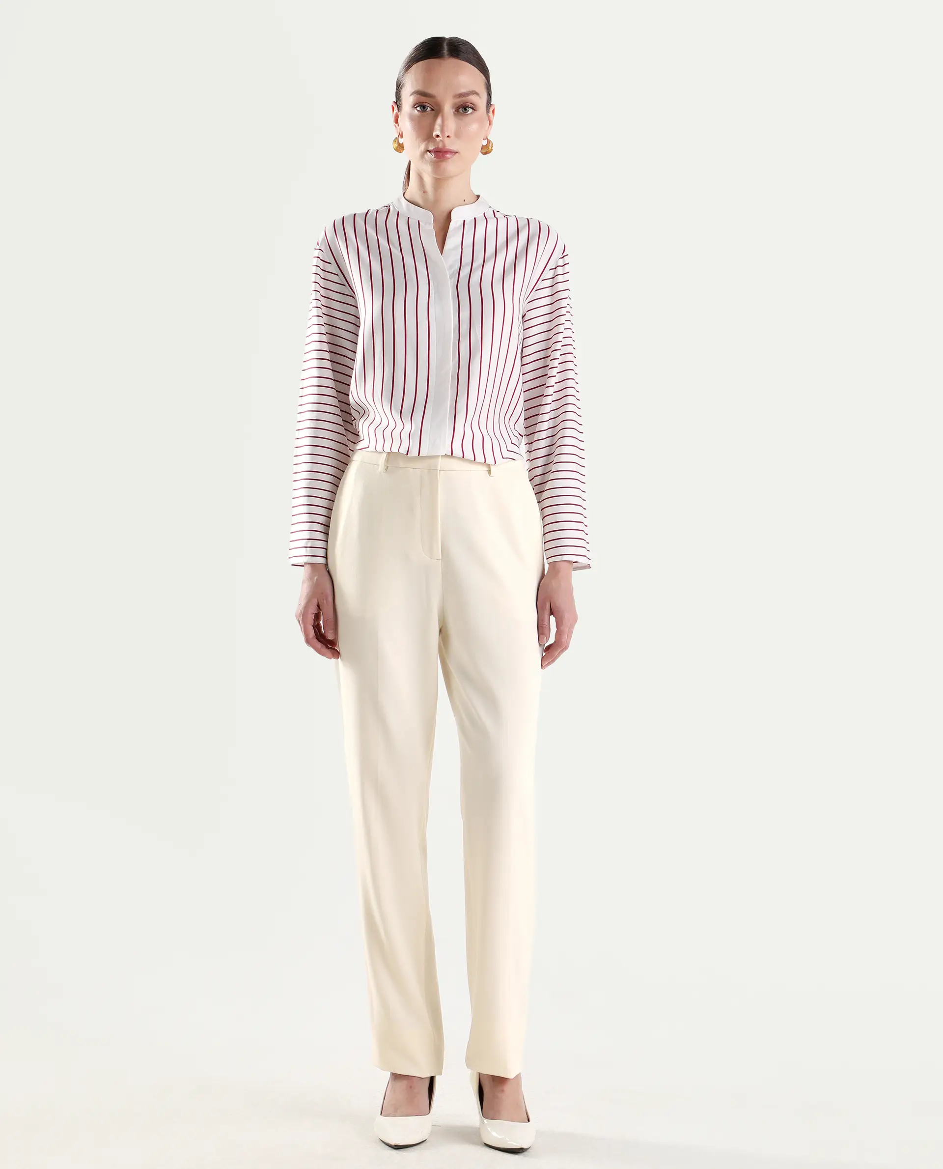 Rareism Women's Paper Off White Viscose Blend Tapered Plain Trouser - Image 3