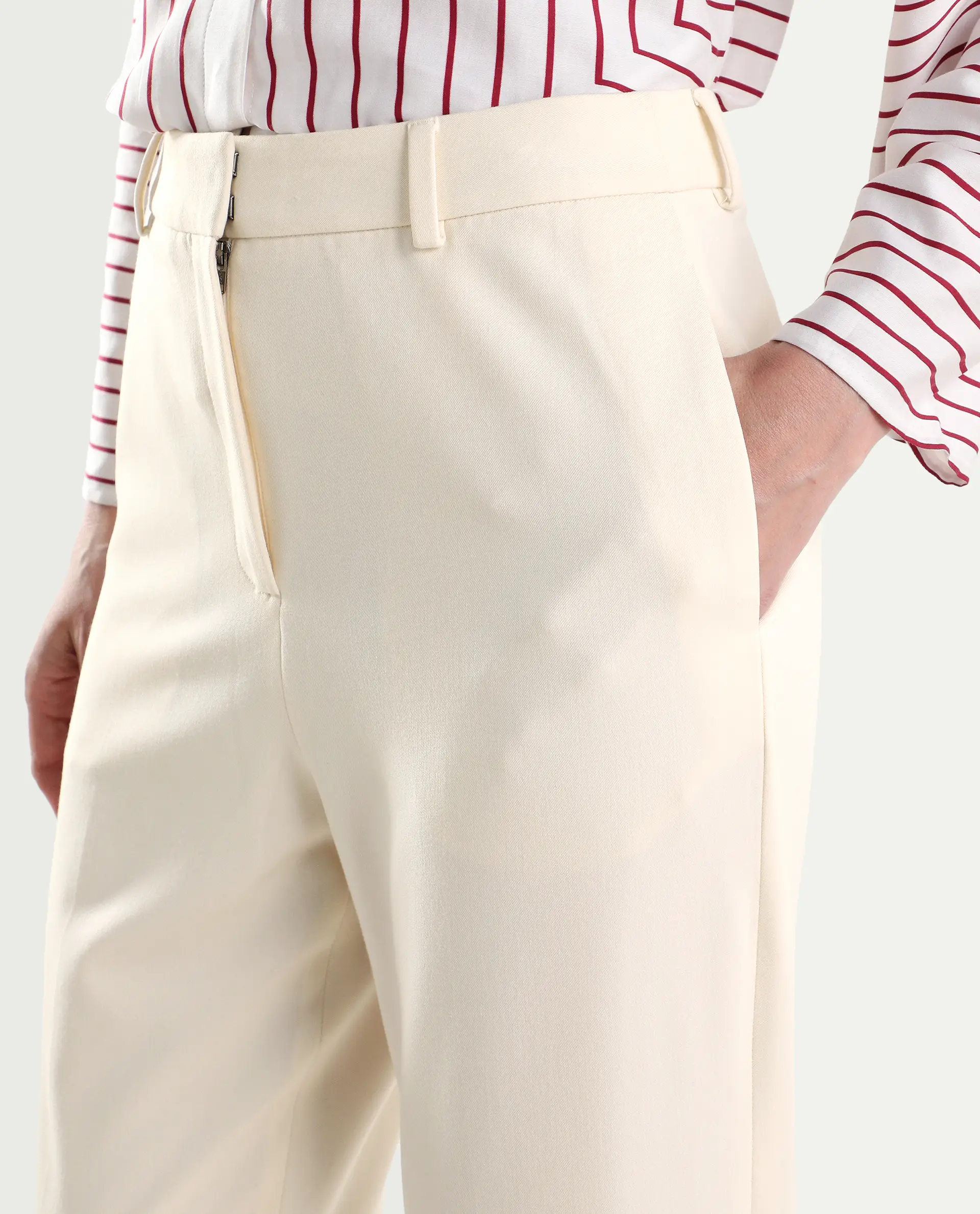 Rareism Women's Paper Off White Viscose Blend Tapered Plain Trouser - Image 4