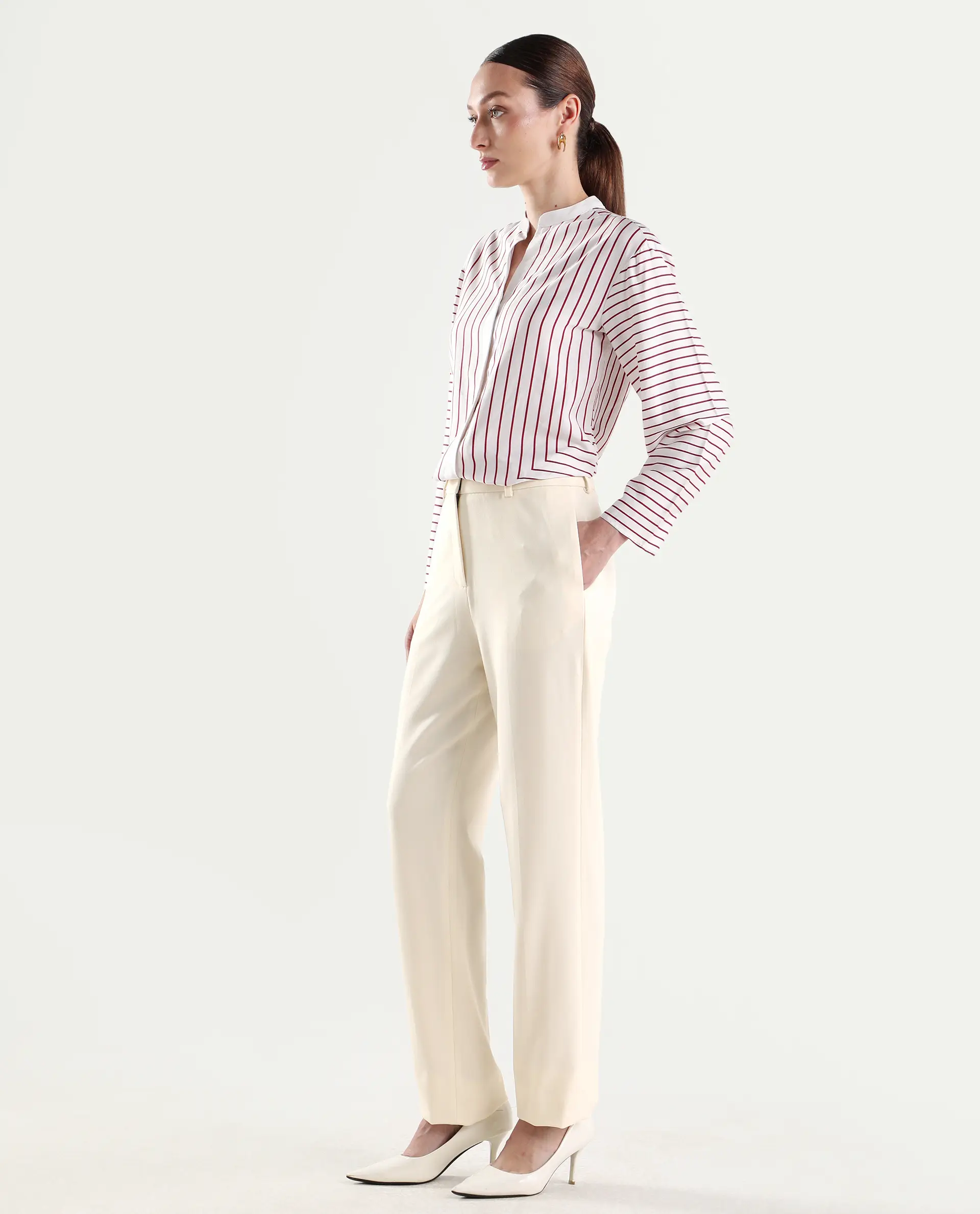 Rareism Women's Paper Off White Viscose Blend Tapered Plain Trouser - Image 5