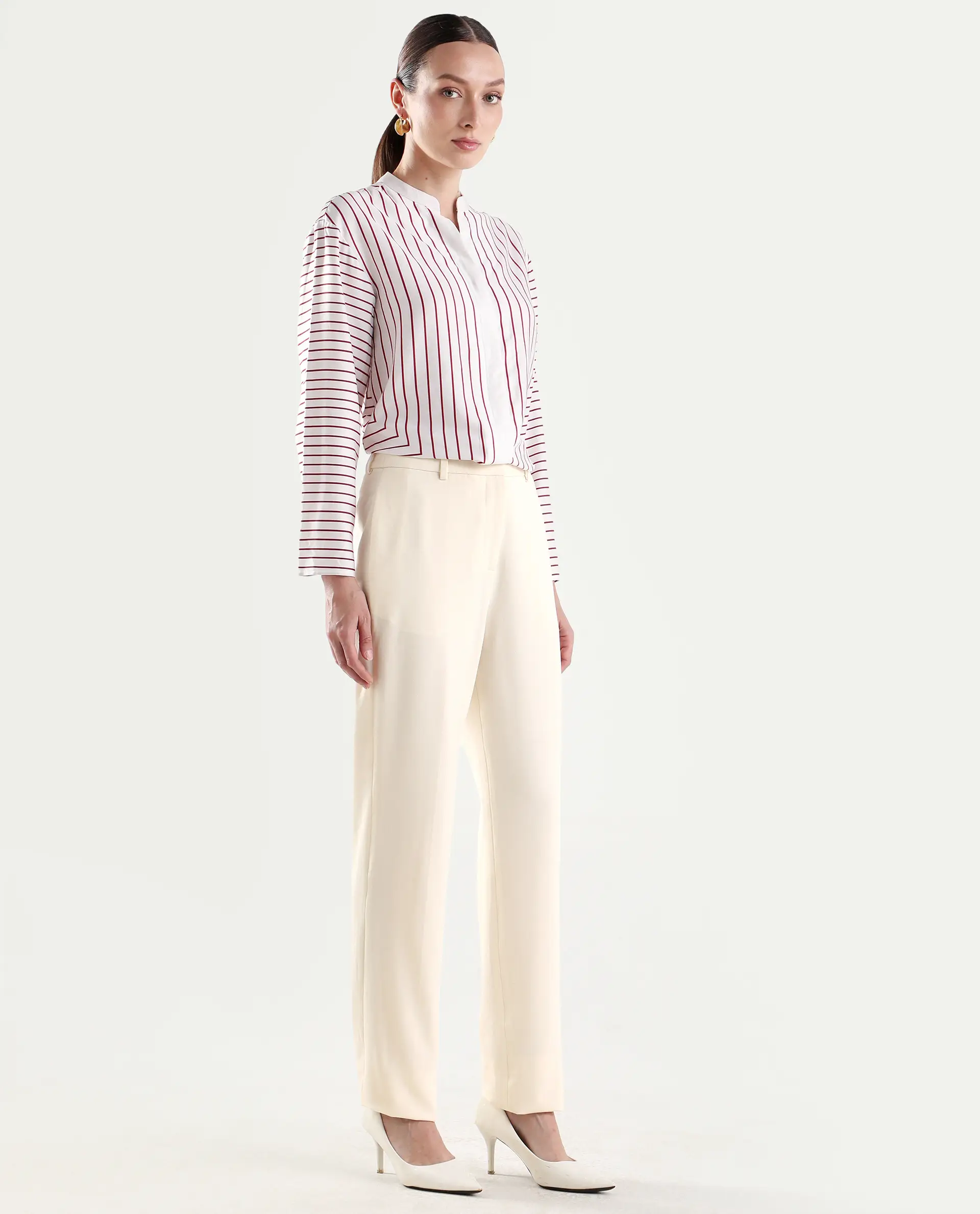 Rareism Women's Paper Off White Viscose Blend Tapered Plain Trouser - Image 6
