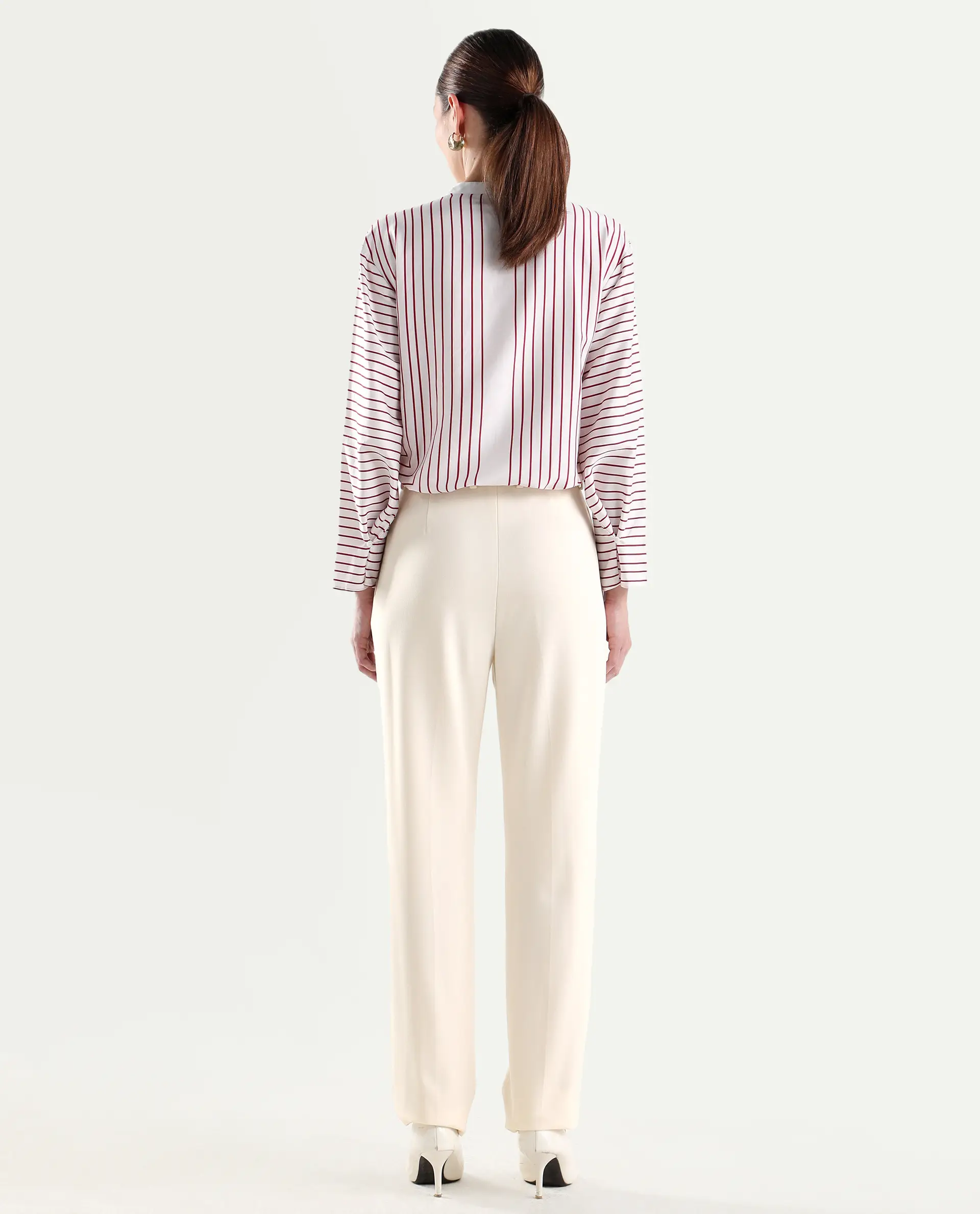 Rareism Women's Paper Off White Viscose Blend Tapered Plain Trouser - Image 7