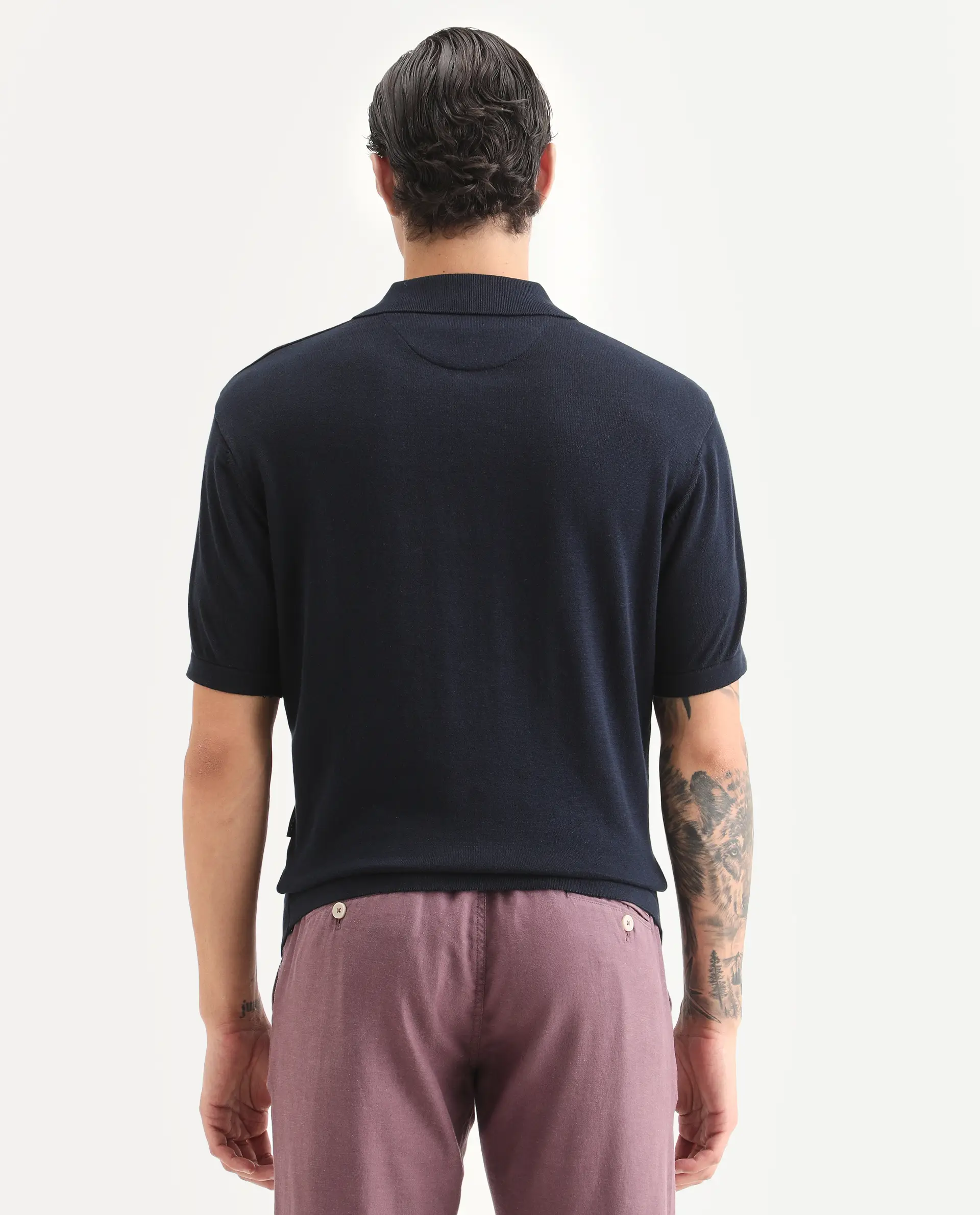 Rare Rabbit Men's Par Navy Cotton Fabric Full Sleeve Regular Fit Floral Print Polo - Image 6