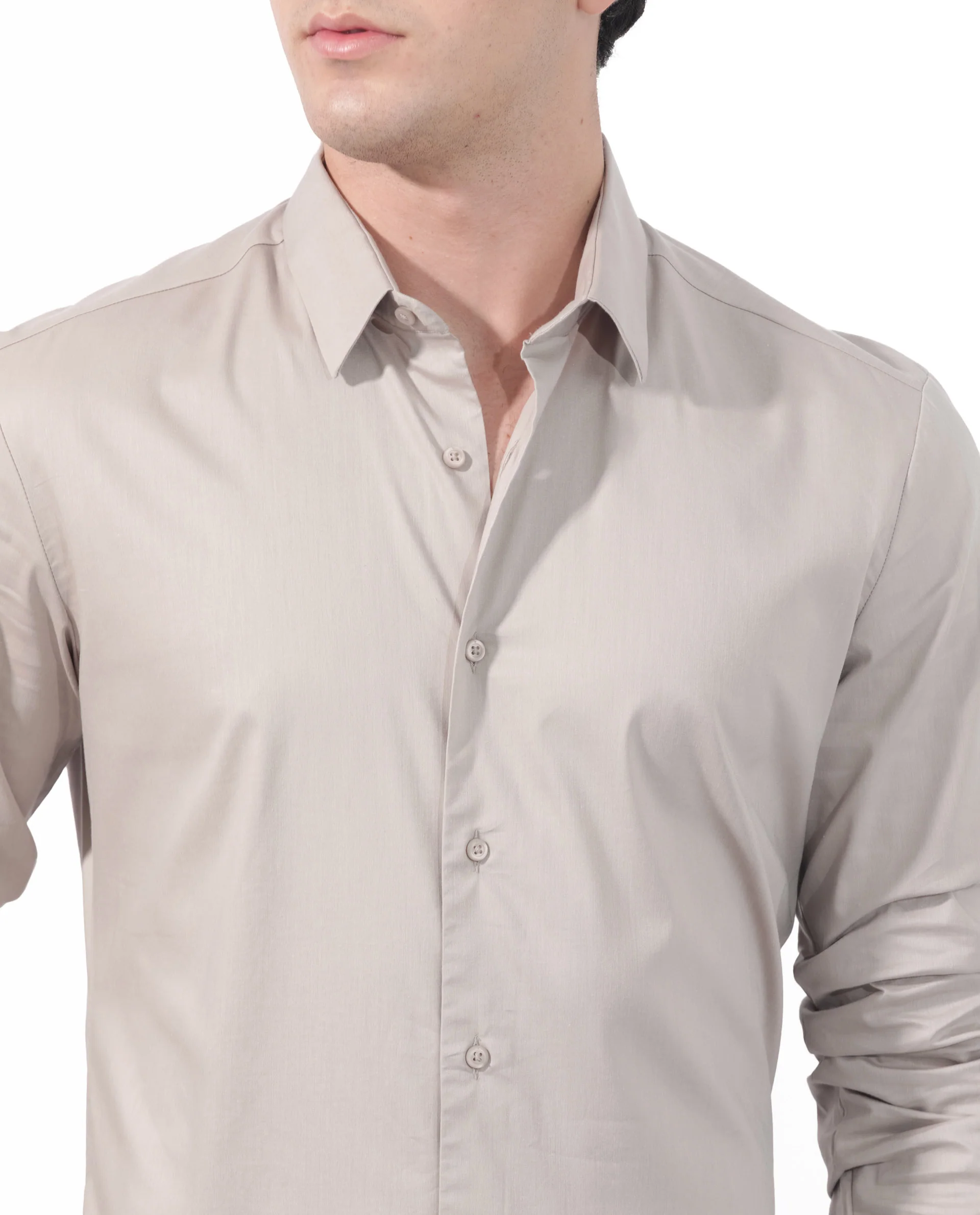 Rare Rabbit Men's Para Beige Cotton Fabric Full Sleeves Creaseless Solid Shirt - Image 3