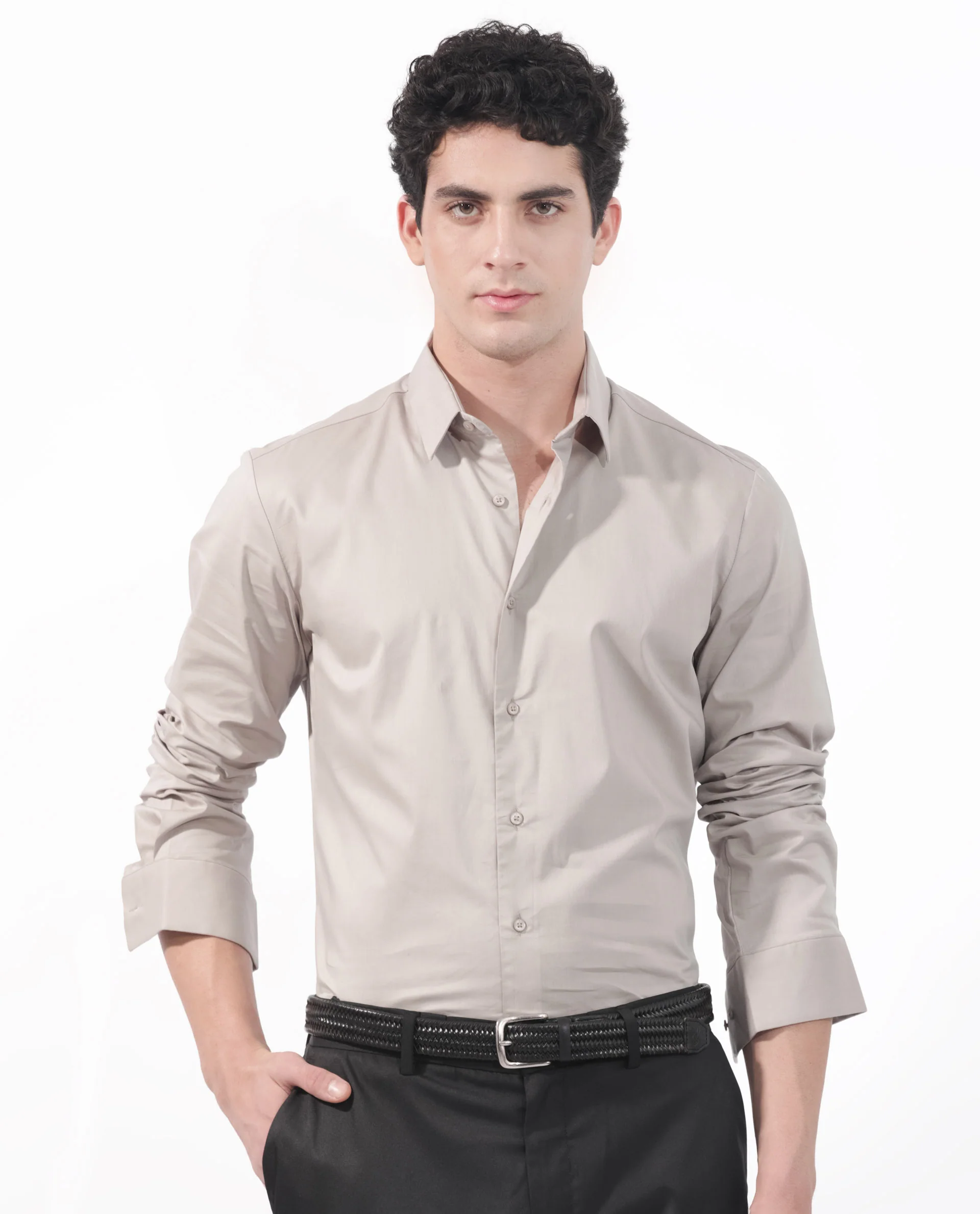 Rare Rabbit Men's Para Beige Cotton Fabric Full Sleeves Creaseless Solid Shirt - Image 4