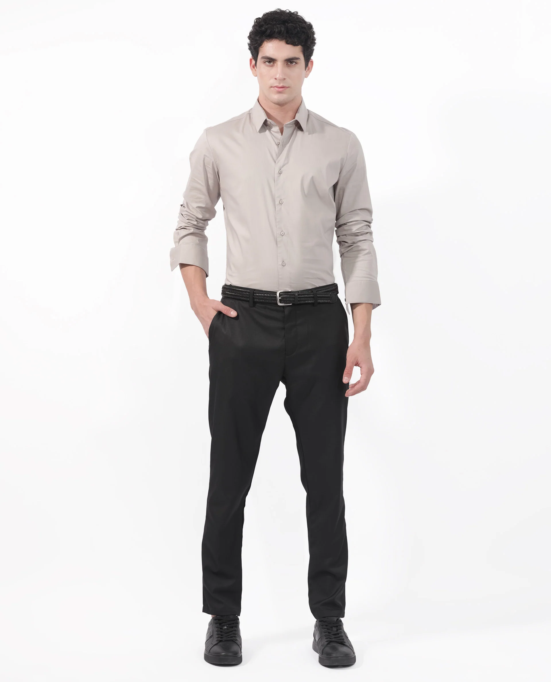 Rare Rabbit Men's Para Beige Cotton Fabric Full Sleeves Creaseless Solid Shirt - Image 5