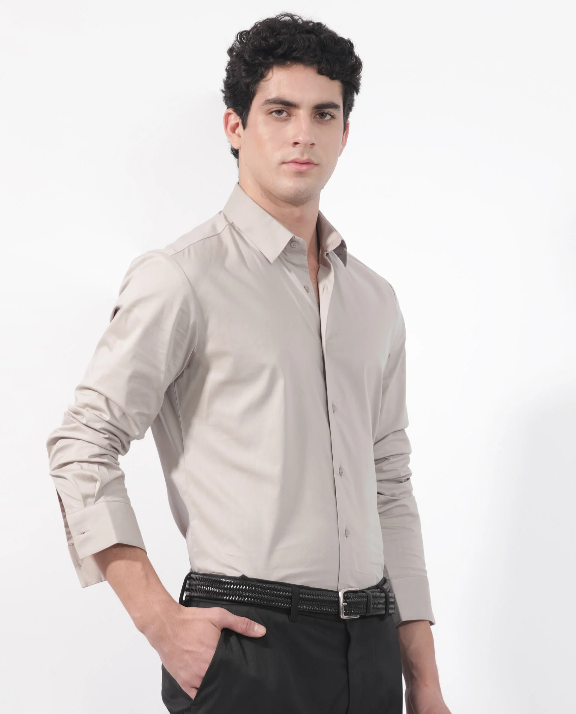 Rare Rabbit Men's Para Beige Cotton Fabric Full Sleeves Creaseless Solid Shirt - Image 6