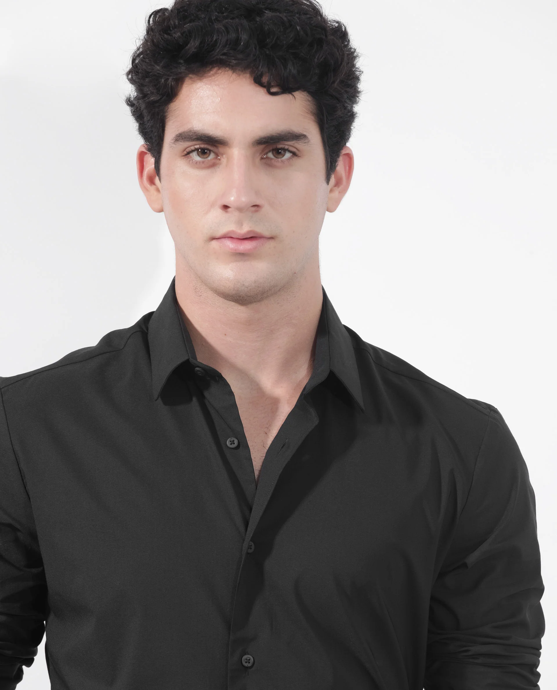 Rare Rabbit Men's Para Black Cotton Fabric Full Sleeves Creaseless Solid Shirt - Image 3