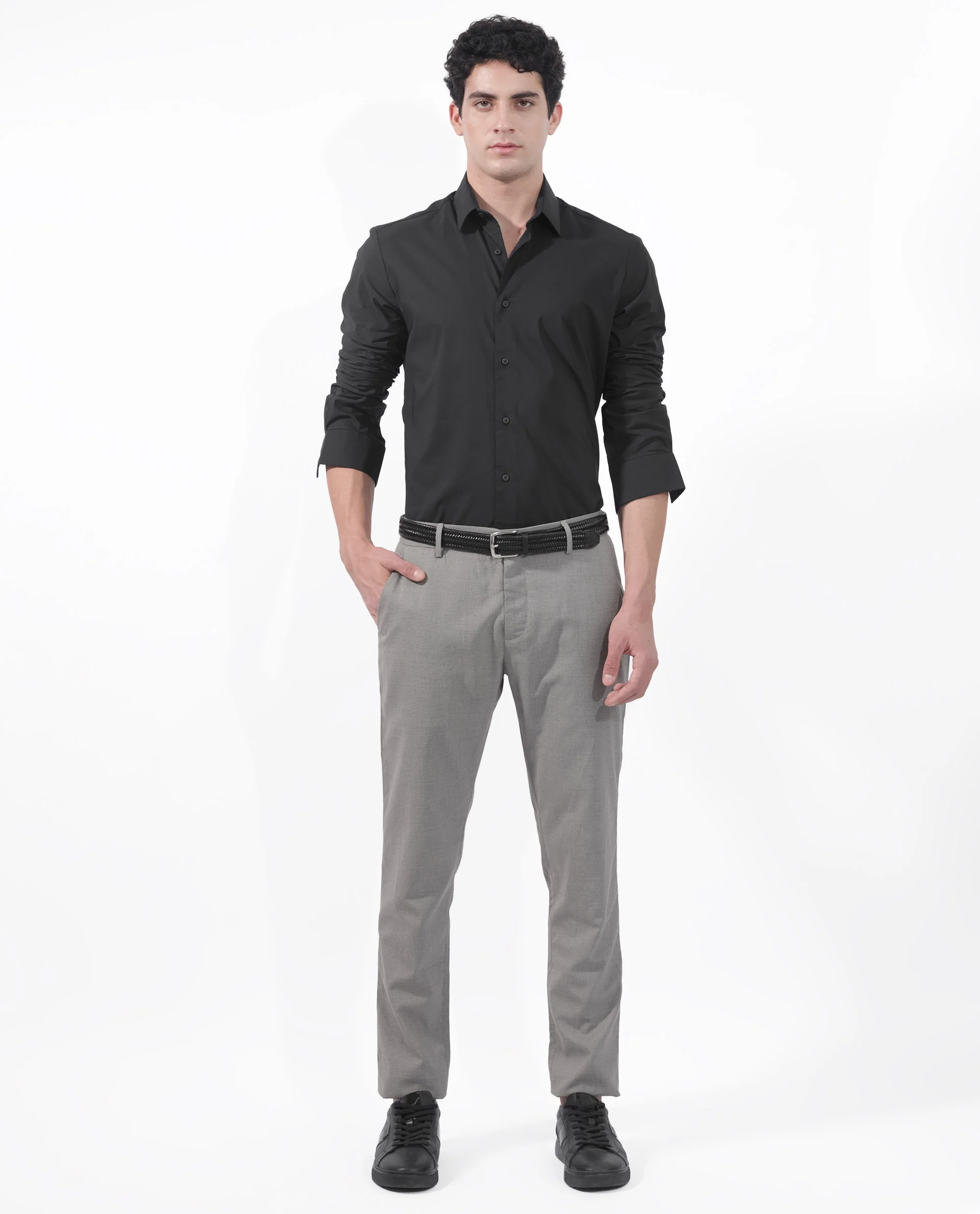 Rare Rabbit Men's Para Black Cotton Fabric Full Sleeves Creaseless Solid Shirt - Image 5