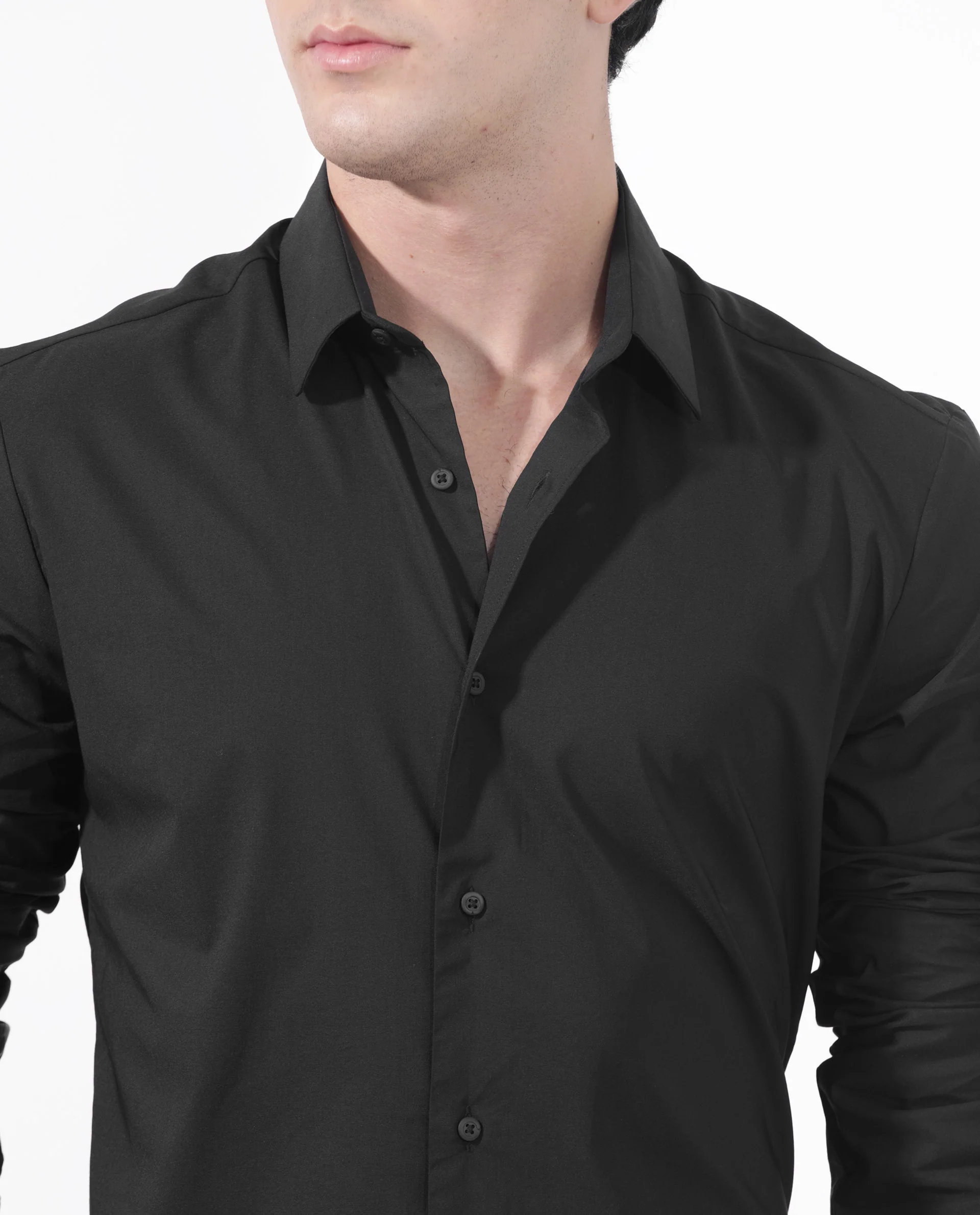 Rare Rabbit Men's Para Black Cotton Fabric Full Sleeves Creaseless Solid Shirt - Image 7