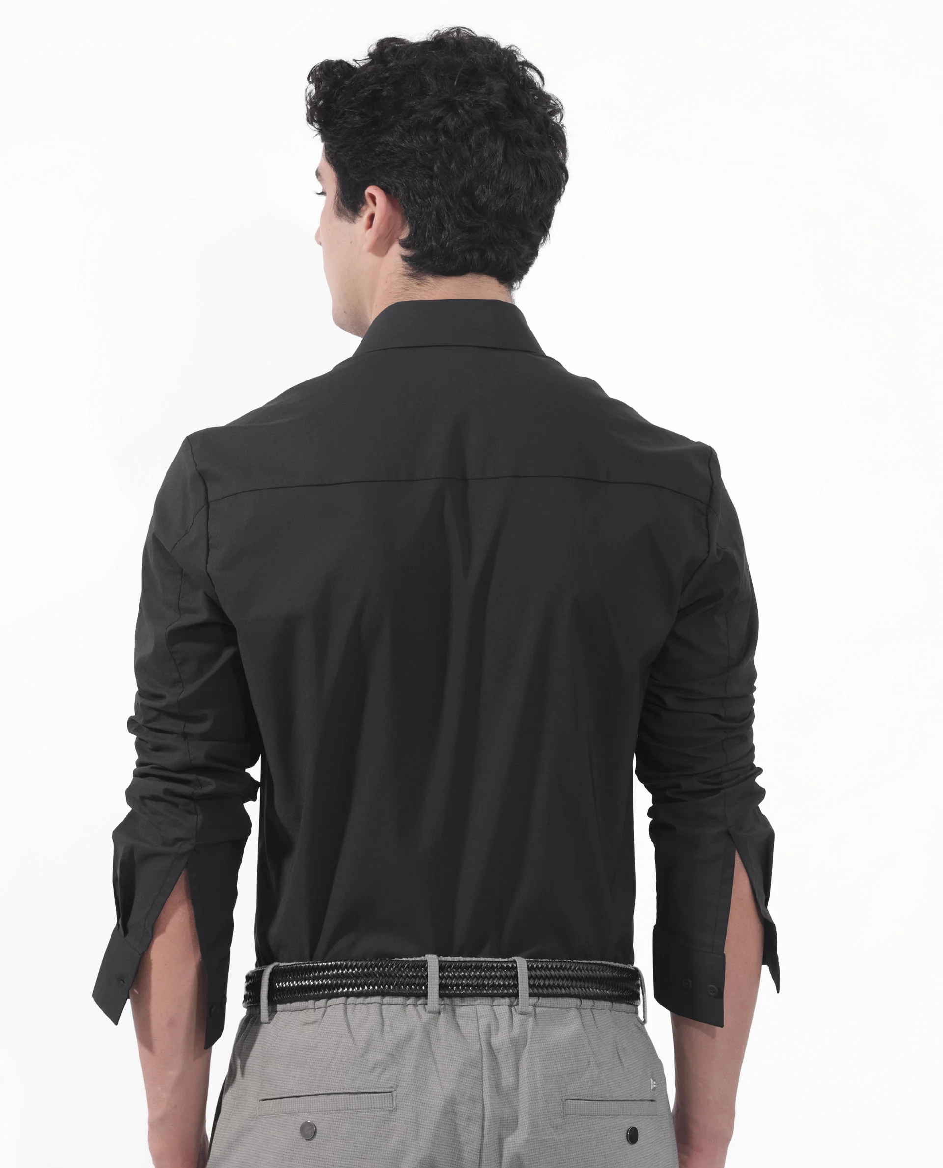 Rare Rabbit Men's Para Black Cotton Fabric Full Sleeves Creaseless Solid Shirt - Image 8