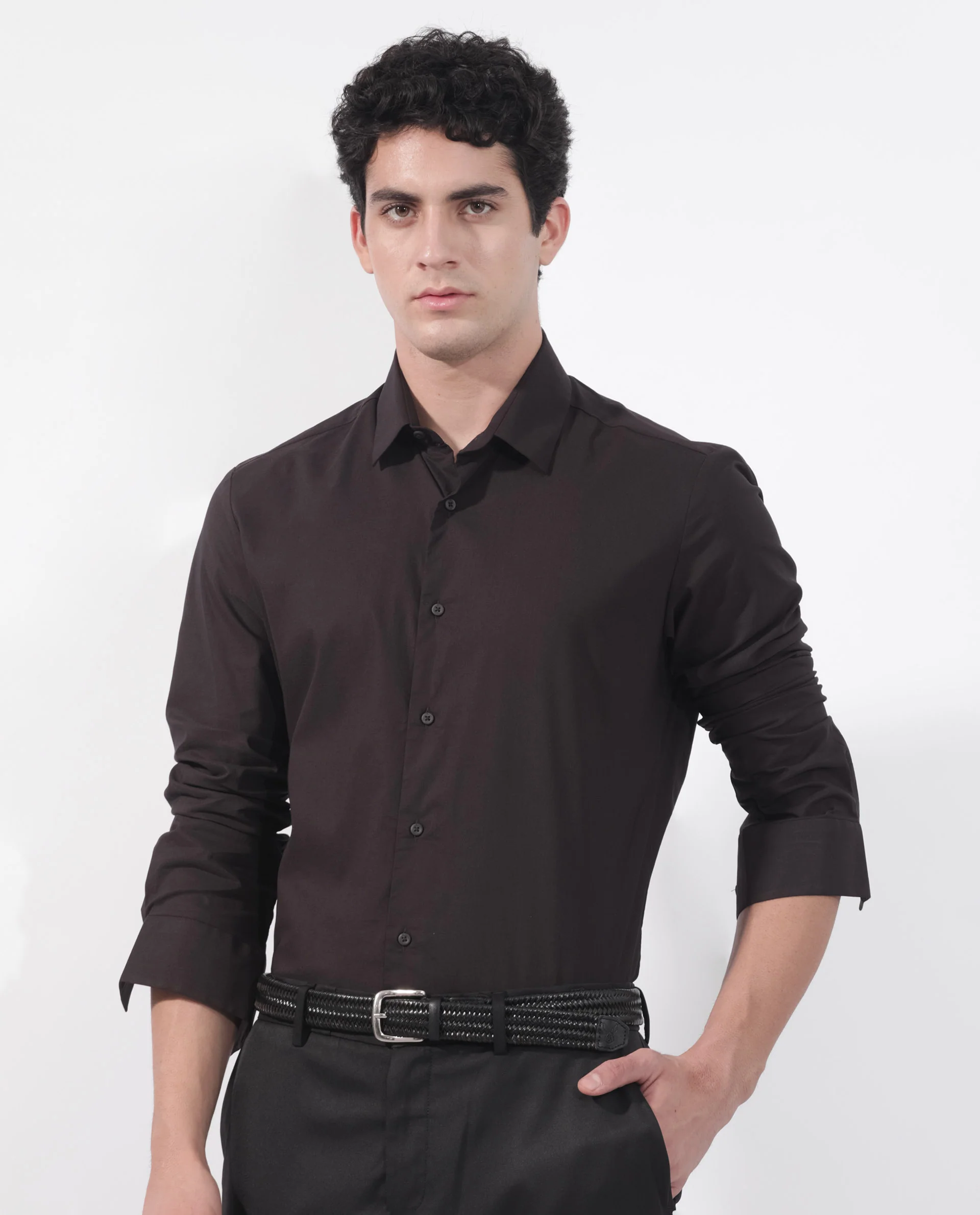 Rare Rabbit Men's Para Dark Maroon Cotton Fabric Full Sleeves Creaseless Solid Shirt - Image 2
