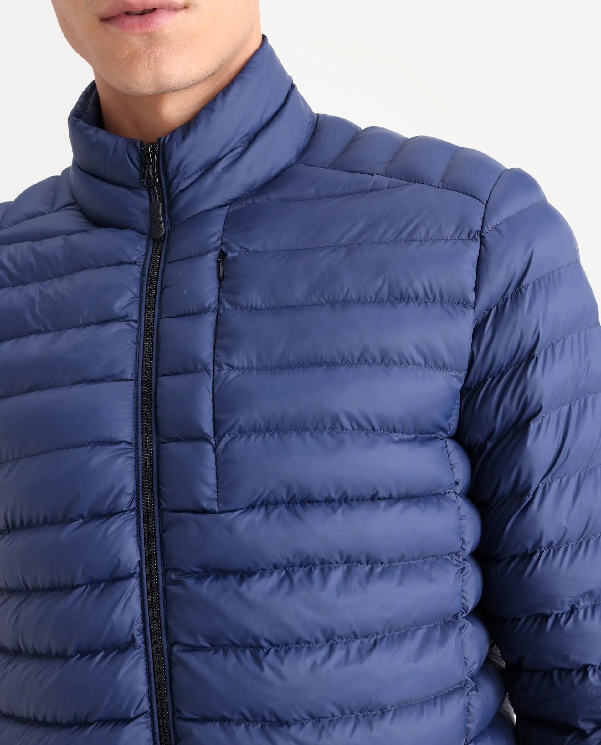 Rare Rabbit Men's Paralite Blue Plain Regular Fit Full Sleeve High Neck Jacket - Image 6
