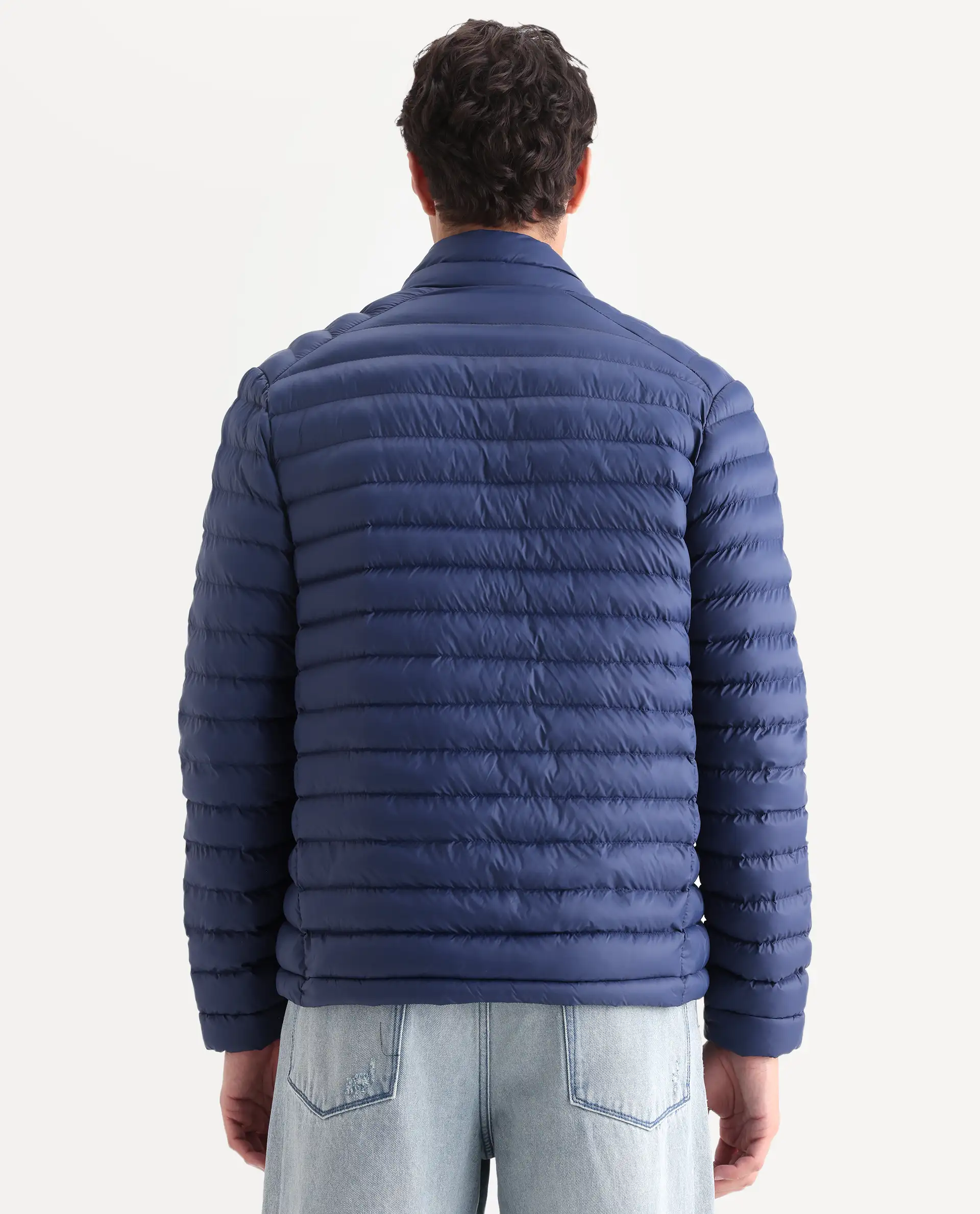Rare Rabbit Men's Paralite Blue Plain Regular Fit Full Sleeve High Neck Jacket - Image 9