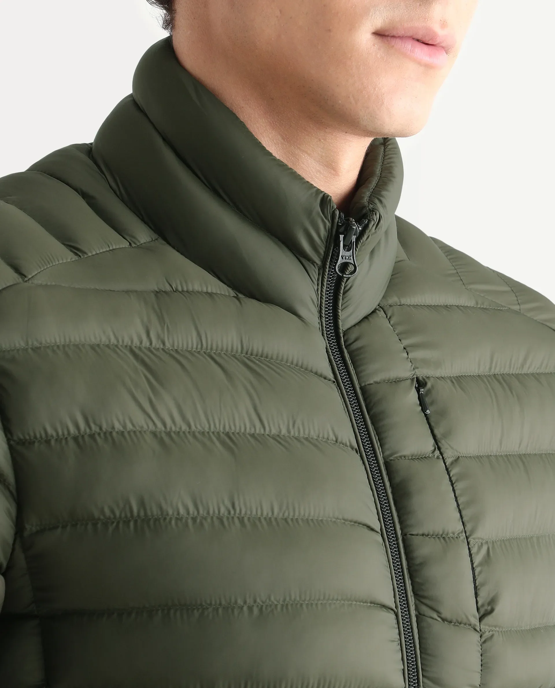 Rare Rabbit Men's Paralite Olive Plain Regular Fit Full Sleeve High Neck Jacket - Image 4