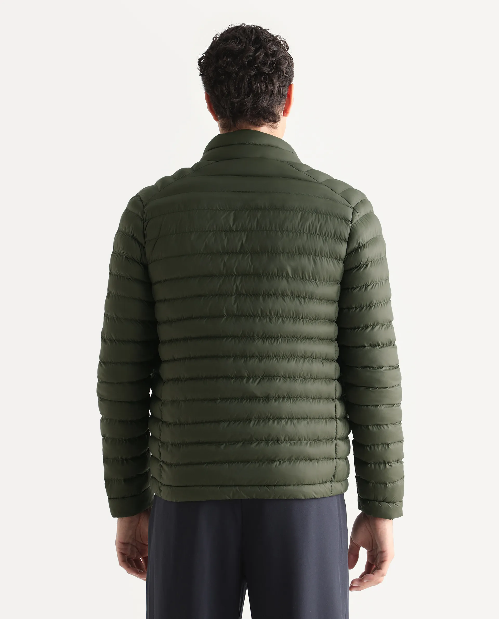 Rare Rabbit Men's Paralite Olive Plain Regular Fit Full Sleeve High Neck Jacket - Image 8