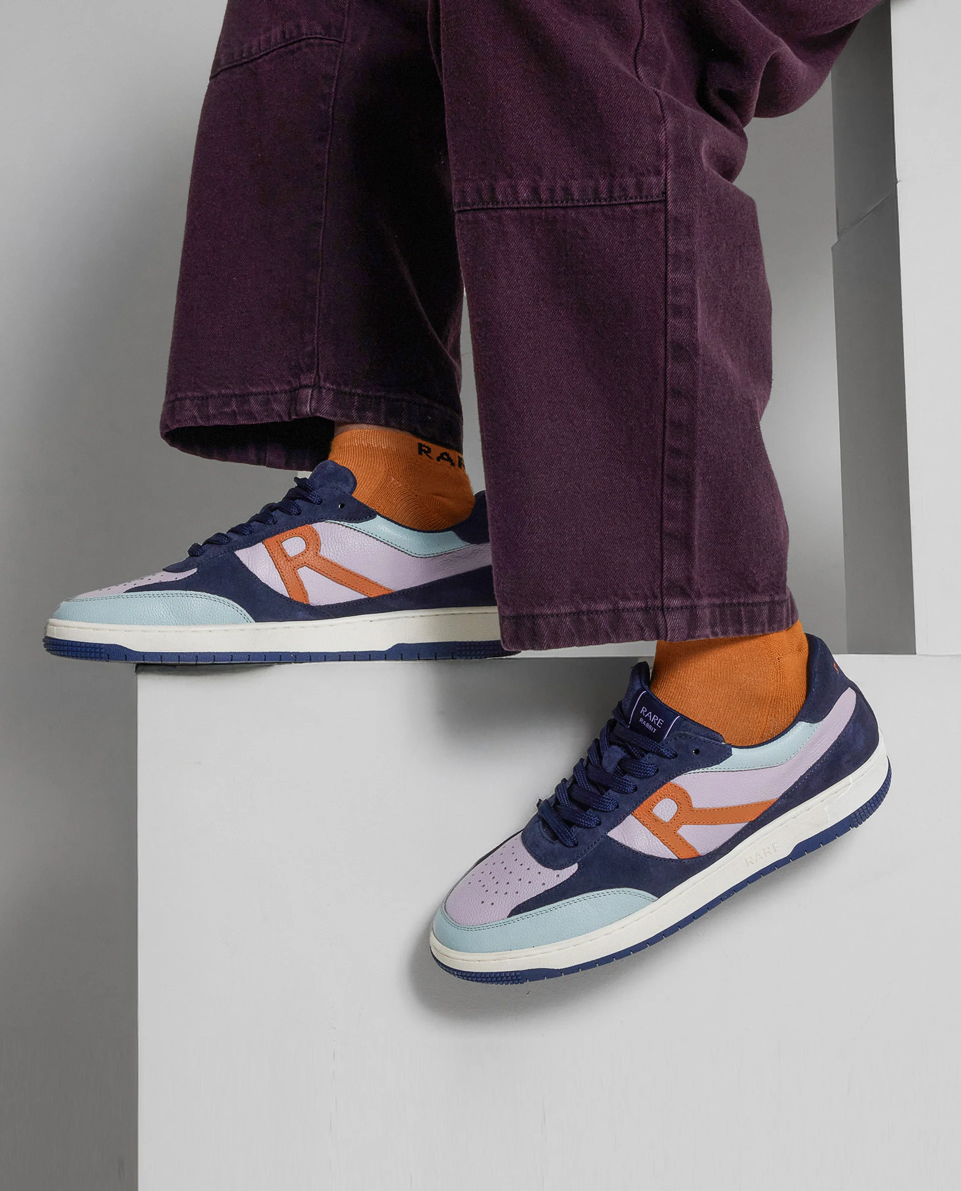 Rare Rabbit Men's Parallax Purple / Navy Genuine Suede Colorblock Low-Top Lace-Up Sneaker Shoes - Image 2