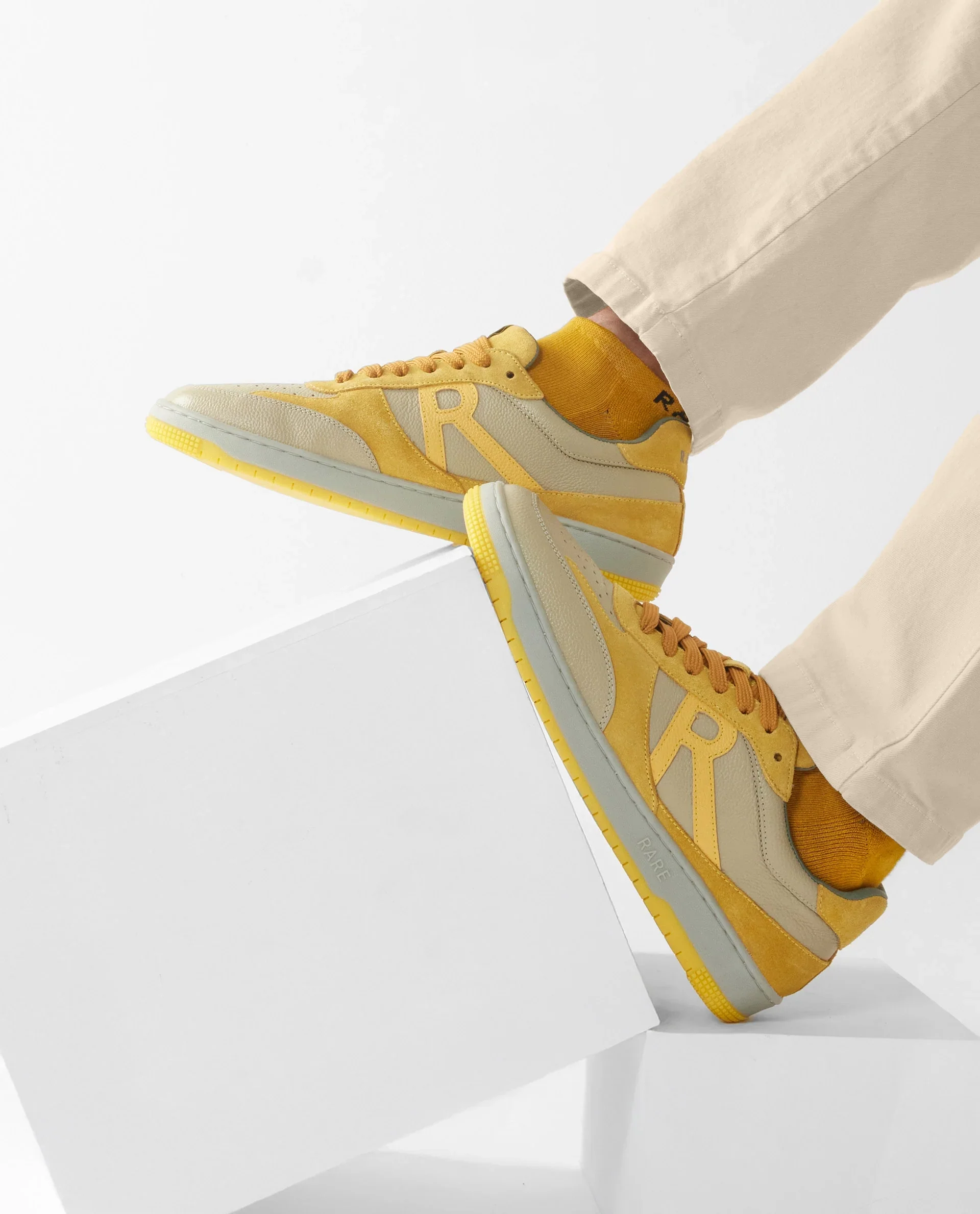 Rare Rabbit Men's Parallax Sage/Yellow Genuine Suede Colorblock Low-Top Lace-Up Sneaker Shoes - Image 2