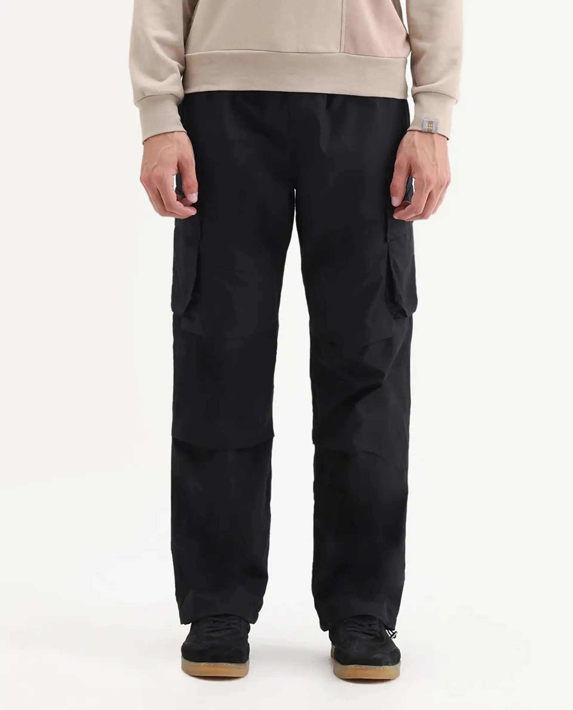 Rare Rabbit Men's Parc Black Cotton Plain Regular Fit Trouser - Image 11