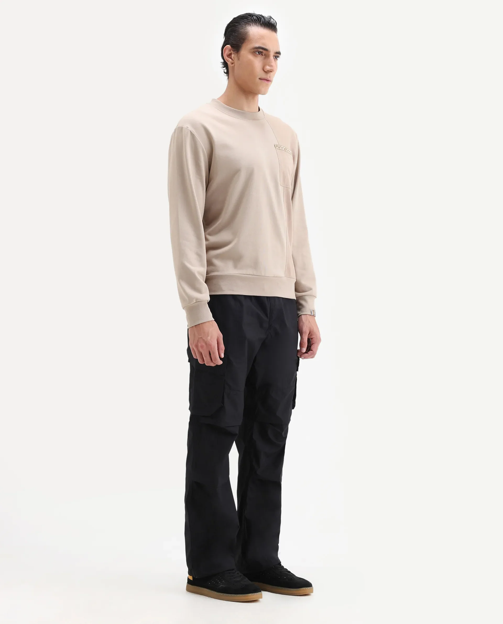 Rare Rabbit Men's Parc Black Cotton Plain Regular Fit Trouser - Image 5