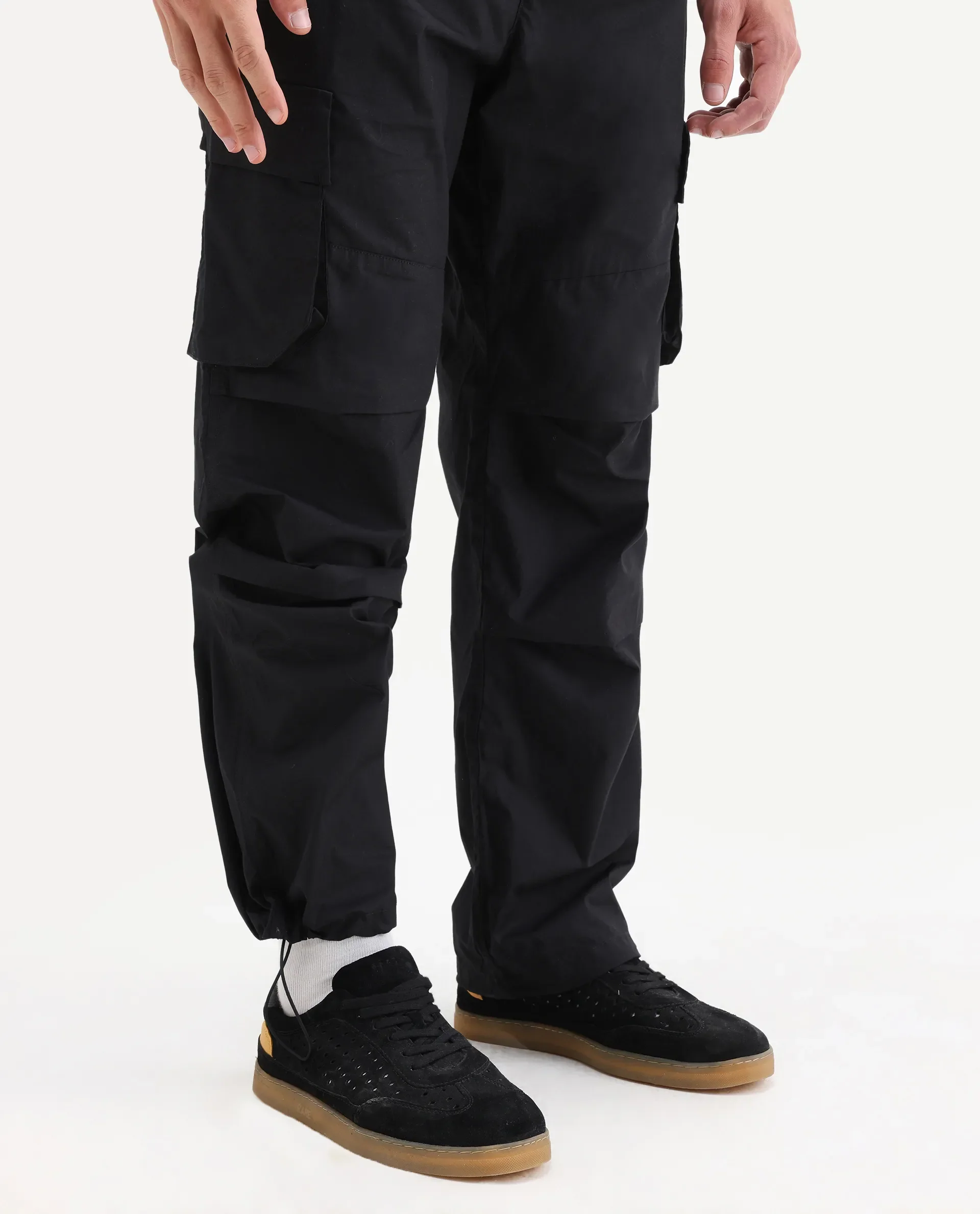 Rare Rabbit Men's Parc Black Cotton Plain Regular Fit Trouser - Image 6