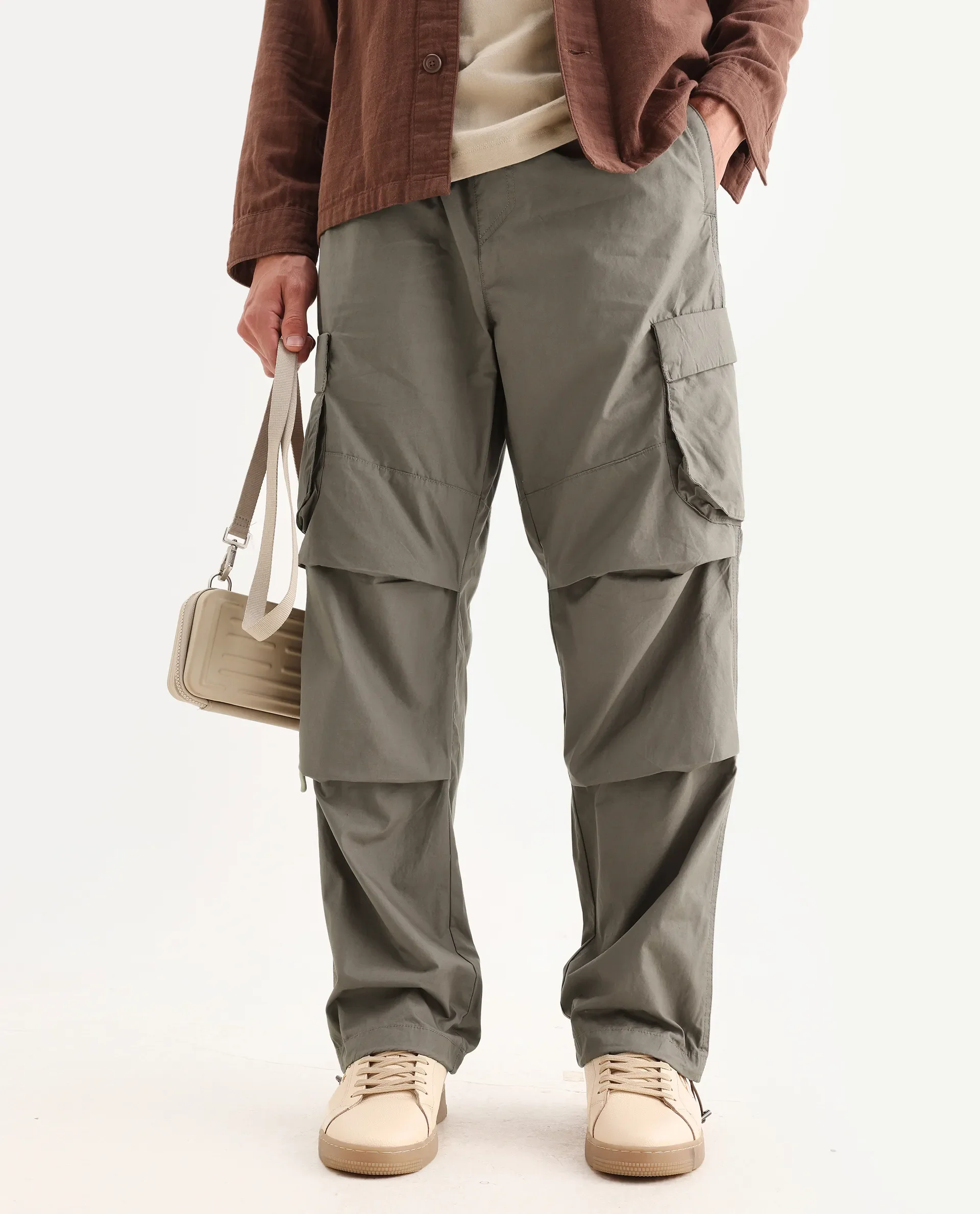 Rare Rabbit Men's Parc Dusky Olive Cotton Plain Regular Fit Trouser - Image 2