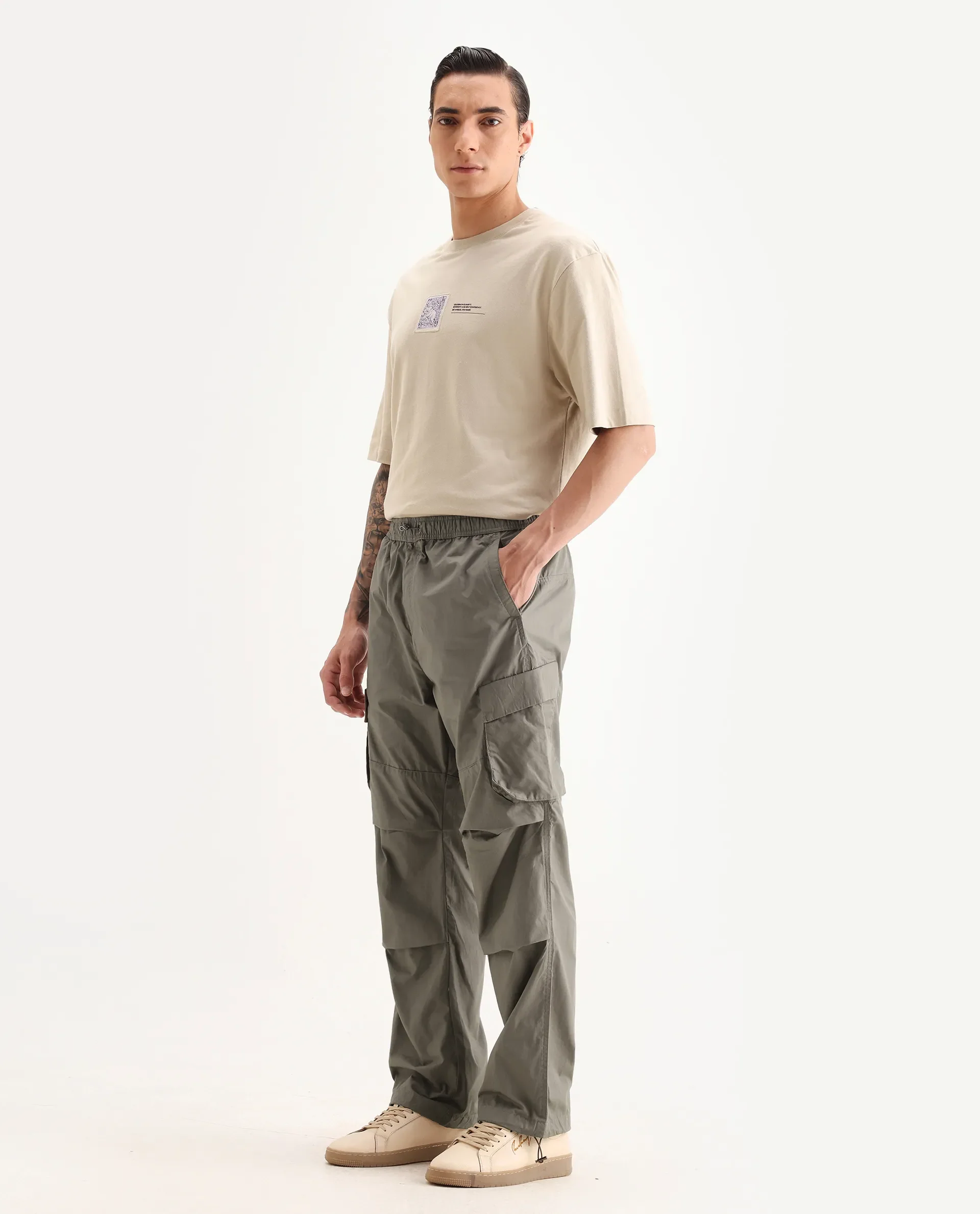 Rare Rabbit Men's Parc Dusky Olive Cotton Plain Regular Fit Trouser - Image 5