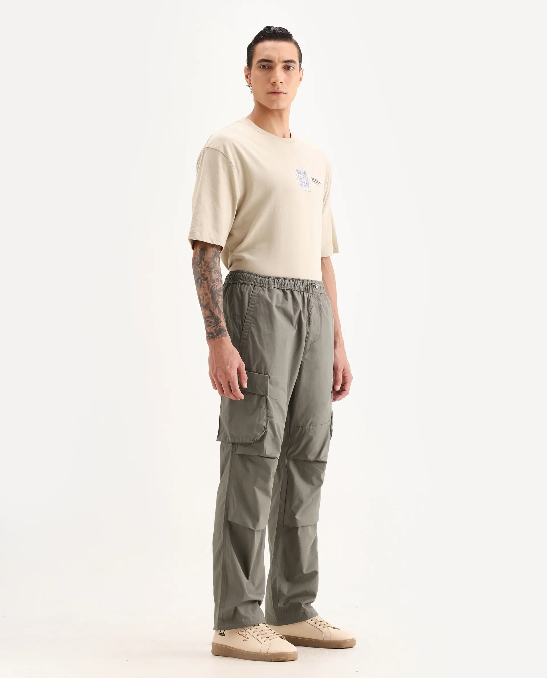 Rare Rabbit Men's Parc Dusky Olive Cotton Plain Regular Fit Trouser - Image 6
