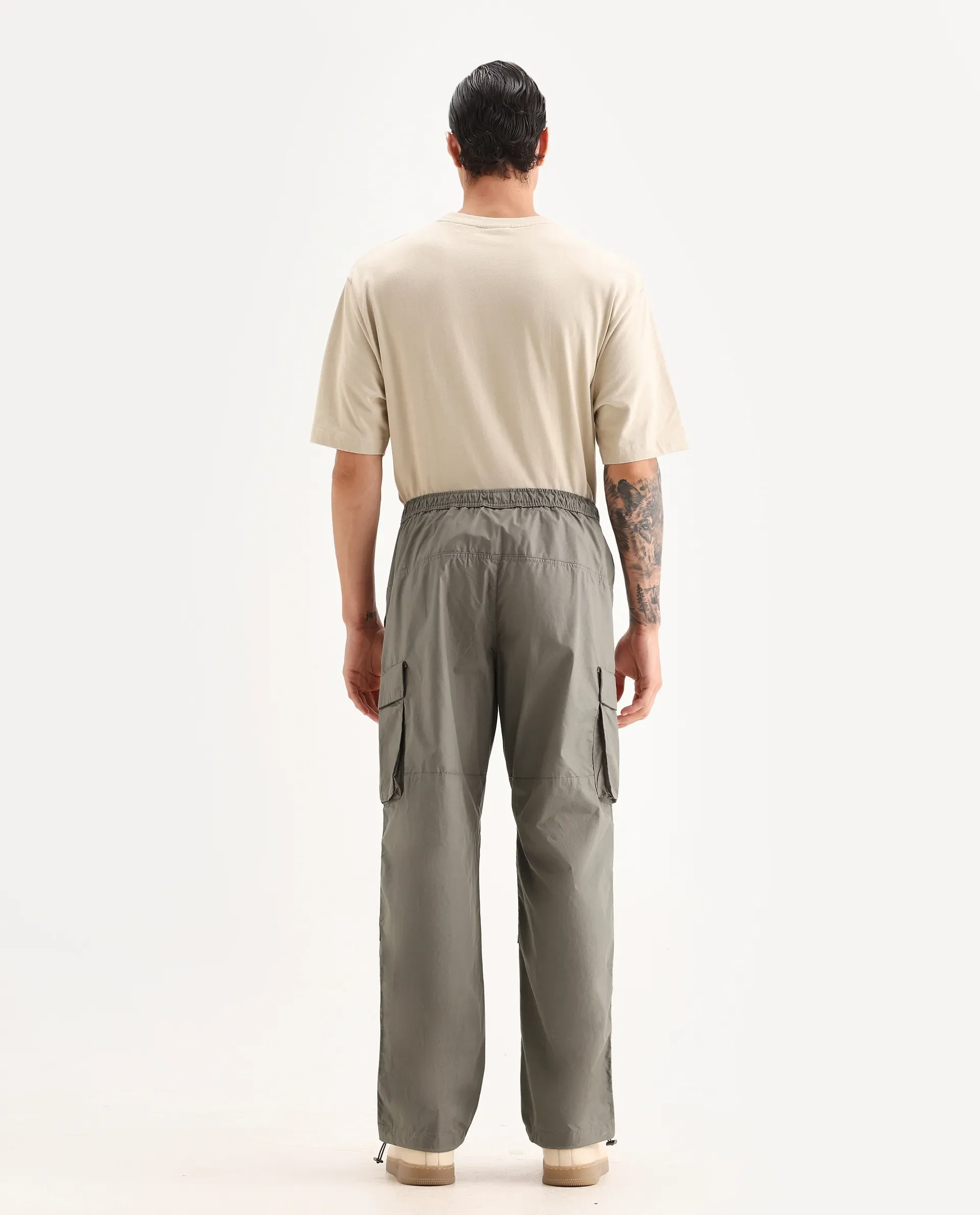 Rare Rabbit Men's Parc Dusky Olive Cotton Plain Regular Fit Trouser - Image 7