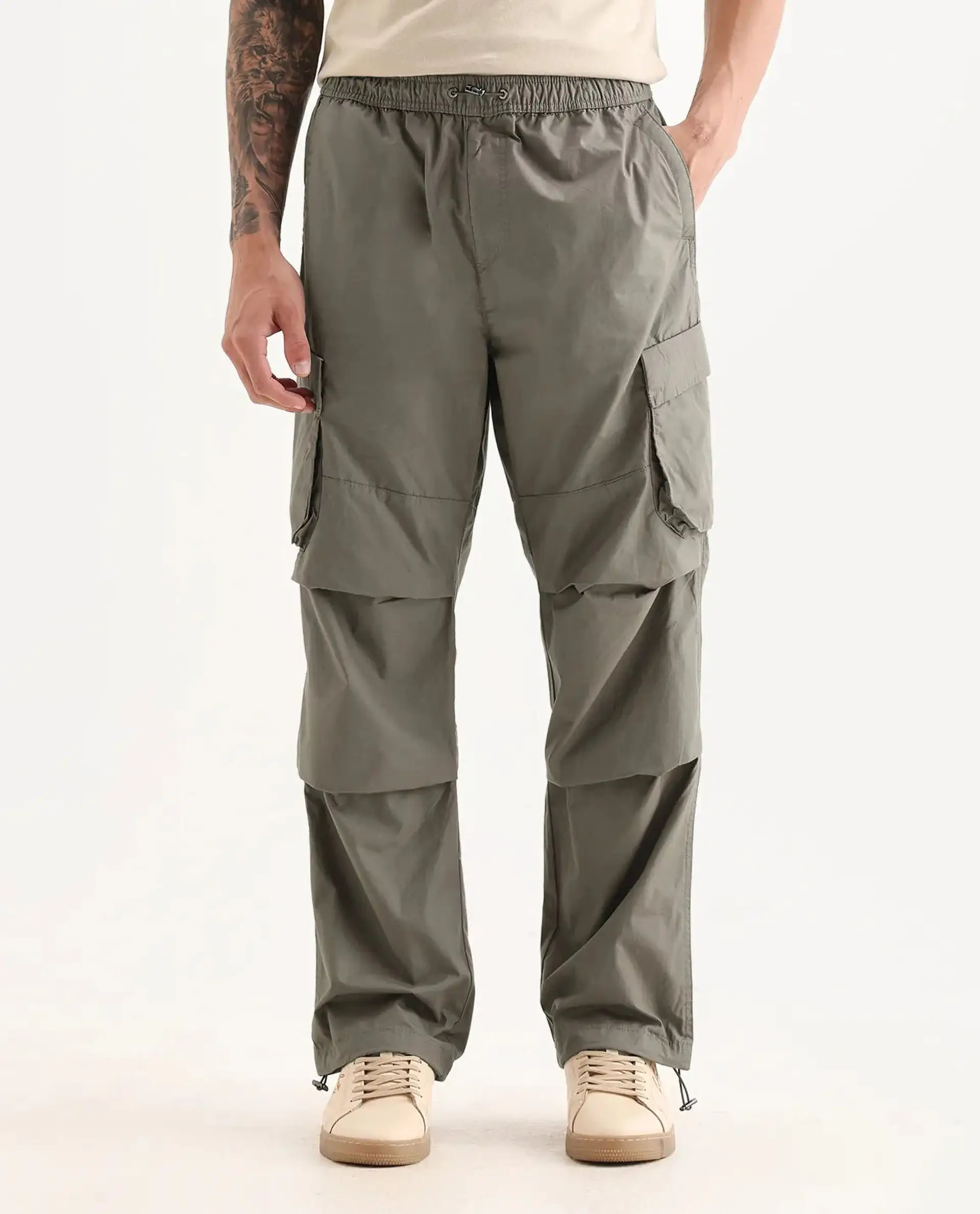 Rare Rabbit Men's Parc Dusky Olive Cotton Plain Regular Fit Trouser - Image 8