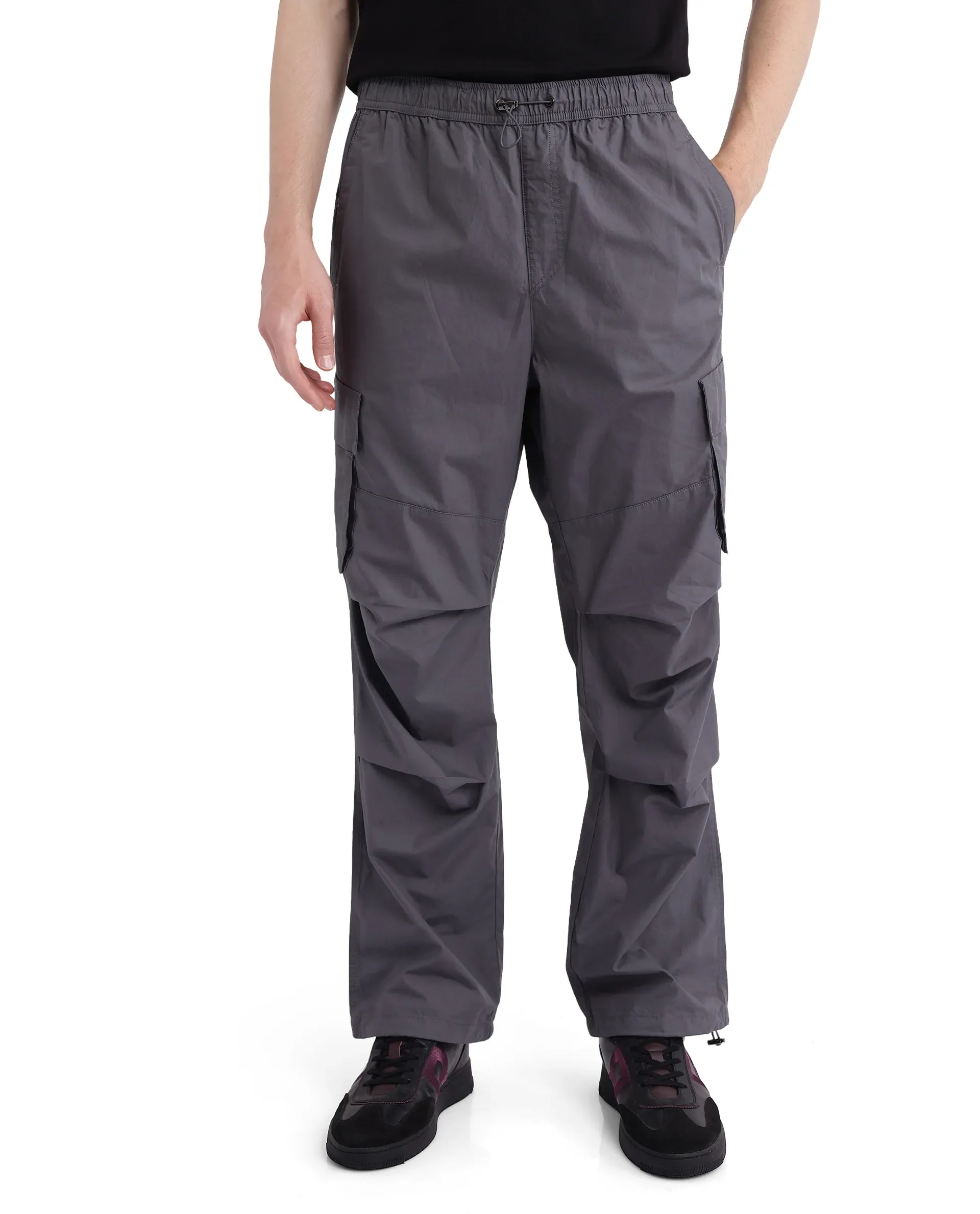 Rare Rabbit Men's Parc Grey Cotton Plain Regular Fit Trouser - Image 5