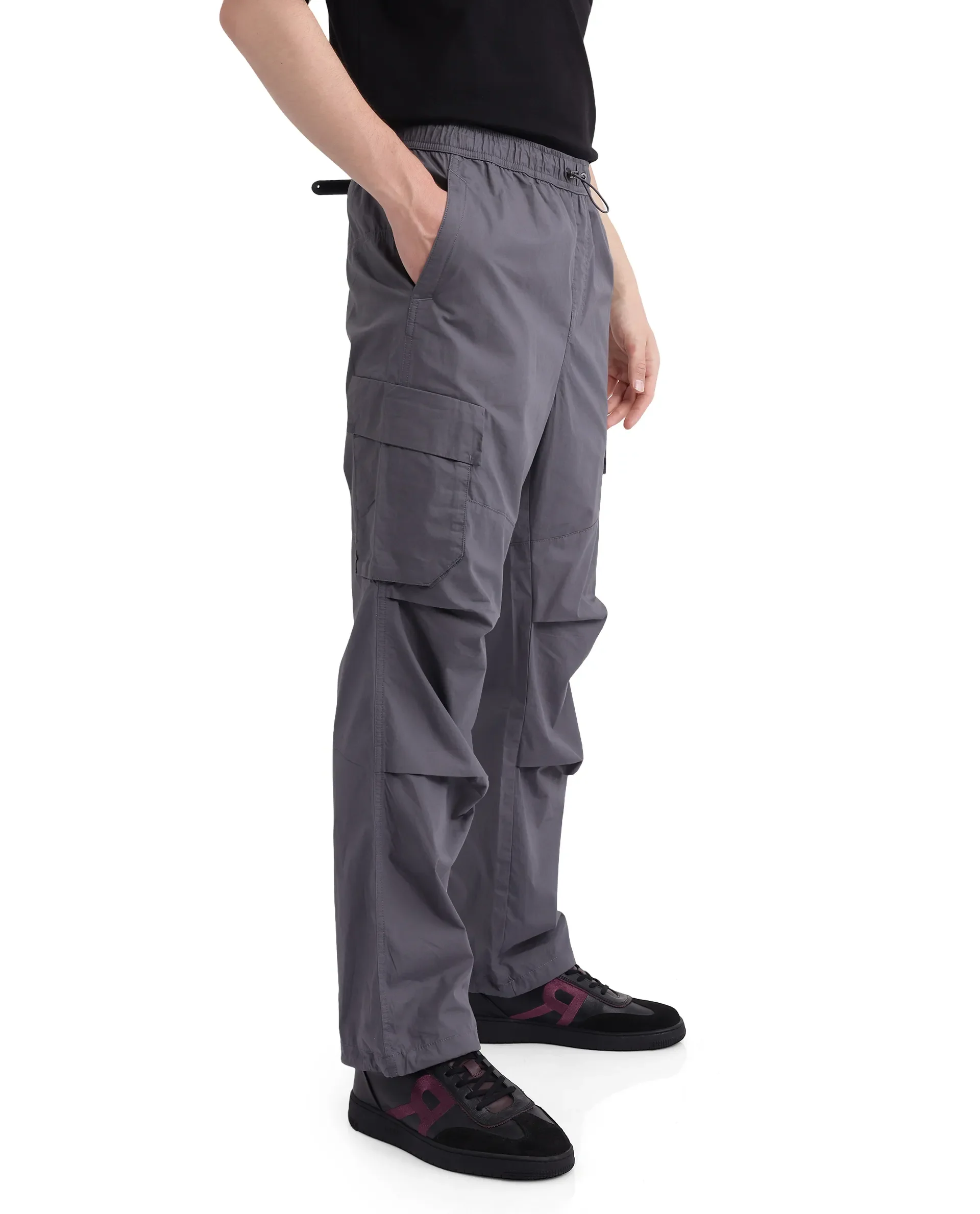 Rare Rabbit Men's Parc Grey Cotton Plain Regular Fit Trouser - Image 6
