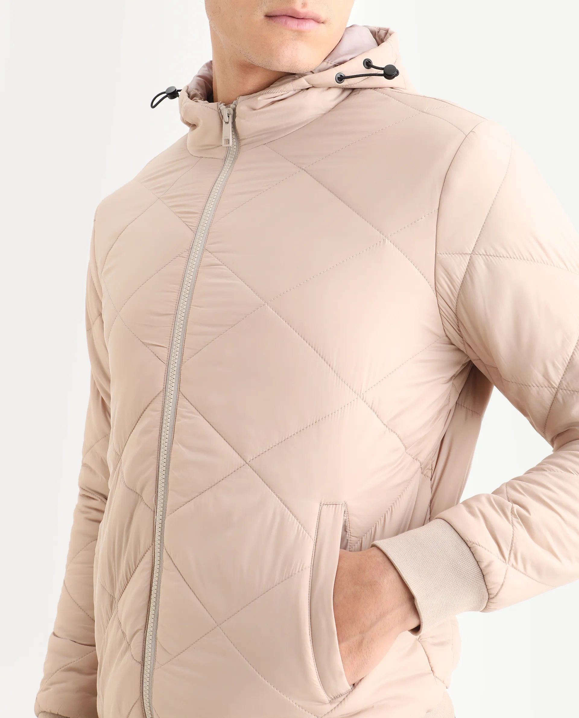 Rare Rabbit Men's Parco Dark Beige Nylon Plain Regular Fit Full Sleeve Hooded Jacket - Image 3
