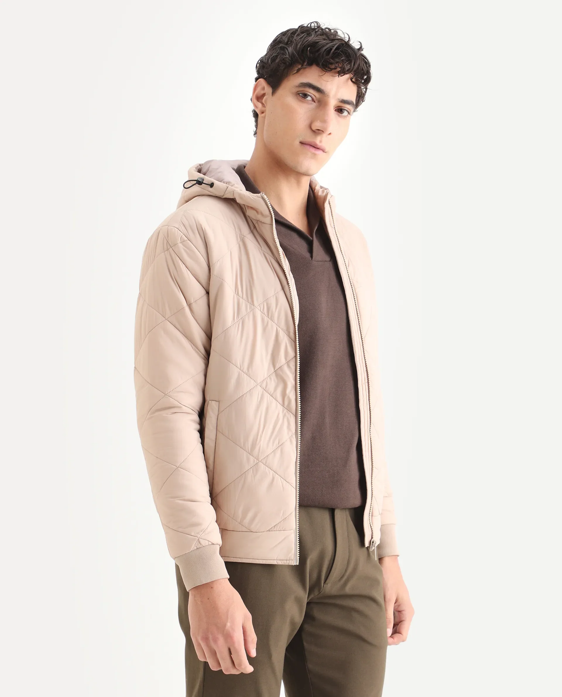 Rare Rabbit Men's Parco Dark Beige Nylon Plain Regular Fit Full Sleeve Hooded Jacket - Image 5