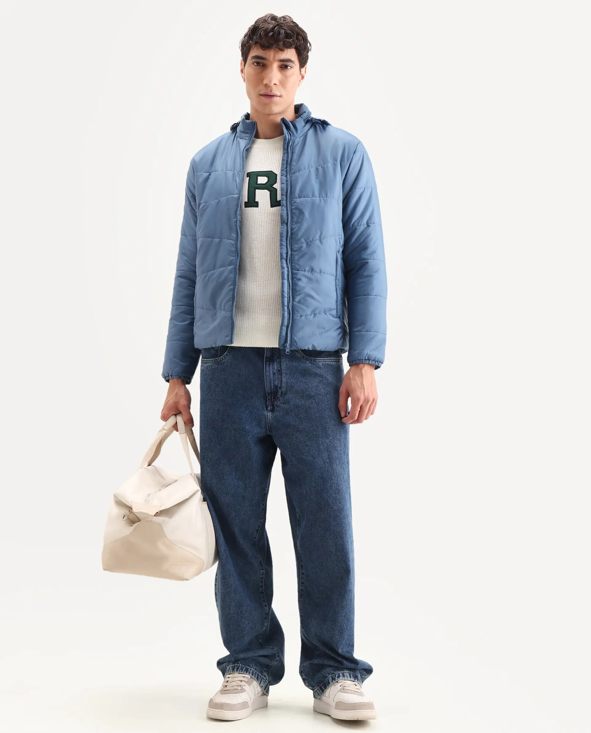 Rare Rabbit Men's Parco Dark Blue Nylon Plain Regular Fit Full Sleeve Hooded Jacket - Image 2