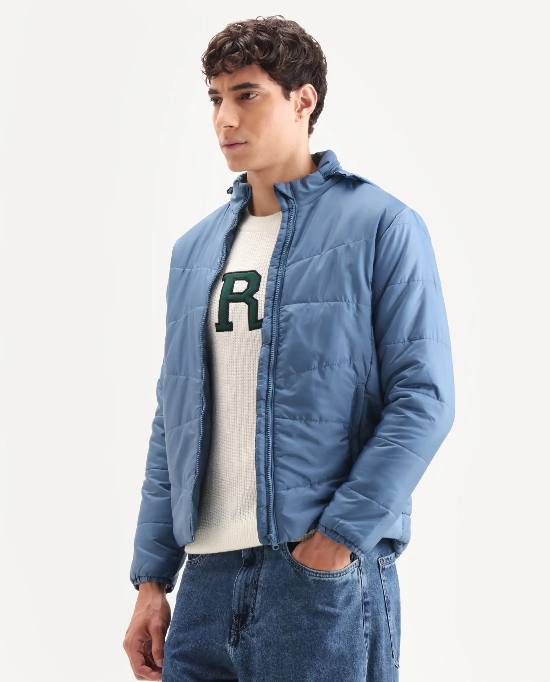 Rare Rabbit Men's Parco Dark Blue Nylon Plain Regular Fit Full Sleeve Hooded Jacket - Image 5