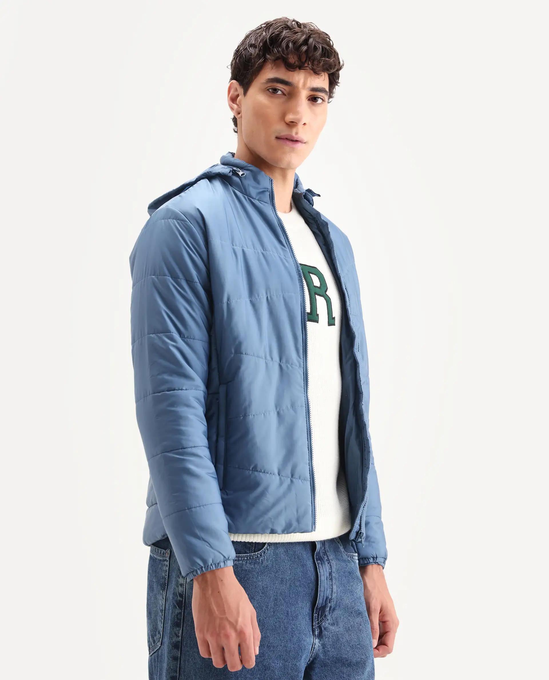 Rare Rabbit Men's Parco Dark Blue Nylon Plain Regular Fit Full Sleeve Hooded Jacket - Image 6