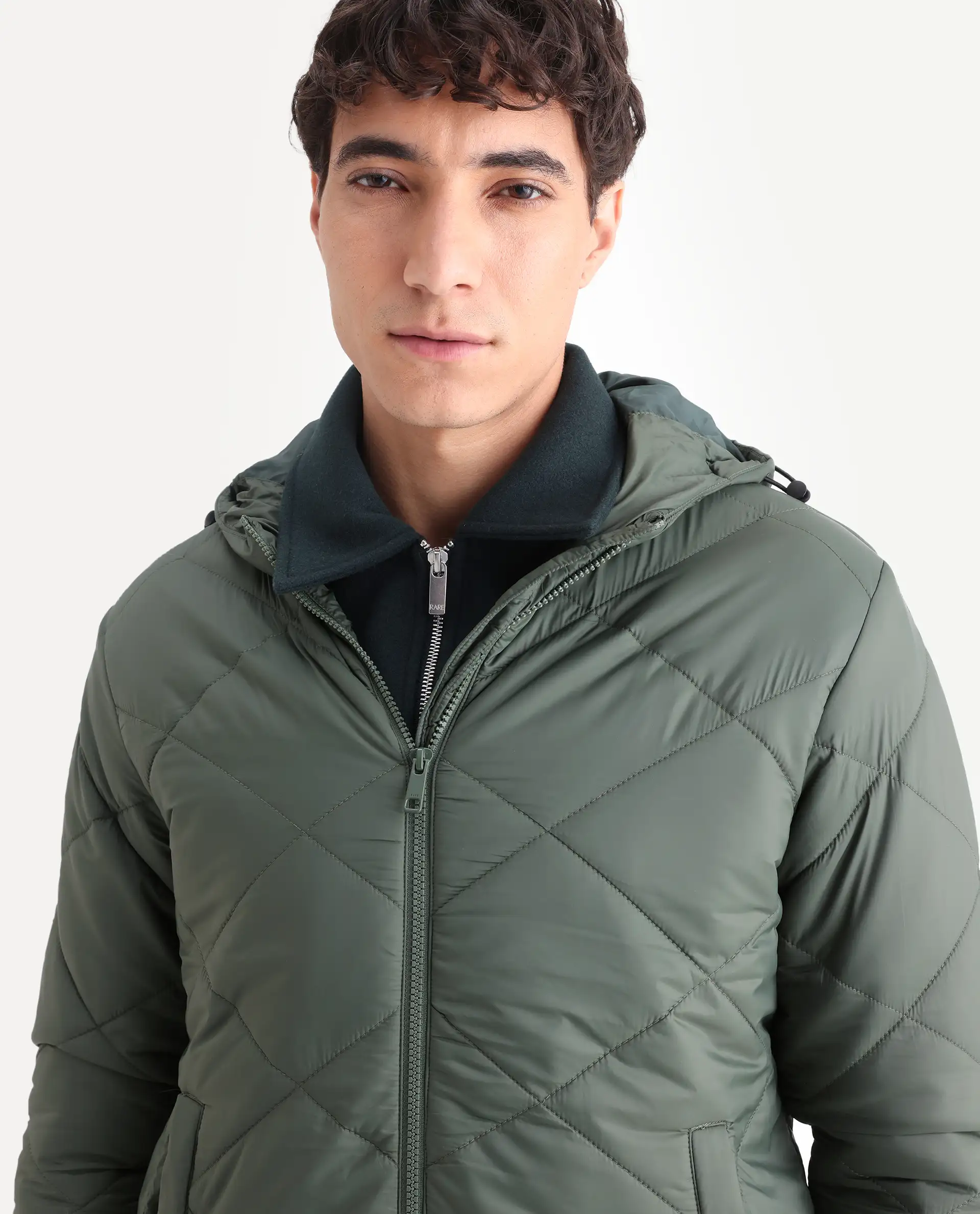 Rare Rabbit Men's Parco Dark Green Nylon Plain Regular Fit Full Sleeve Hooded Jacket - Image 4