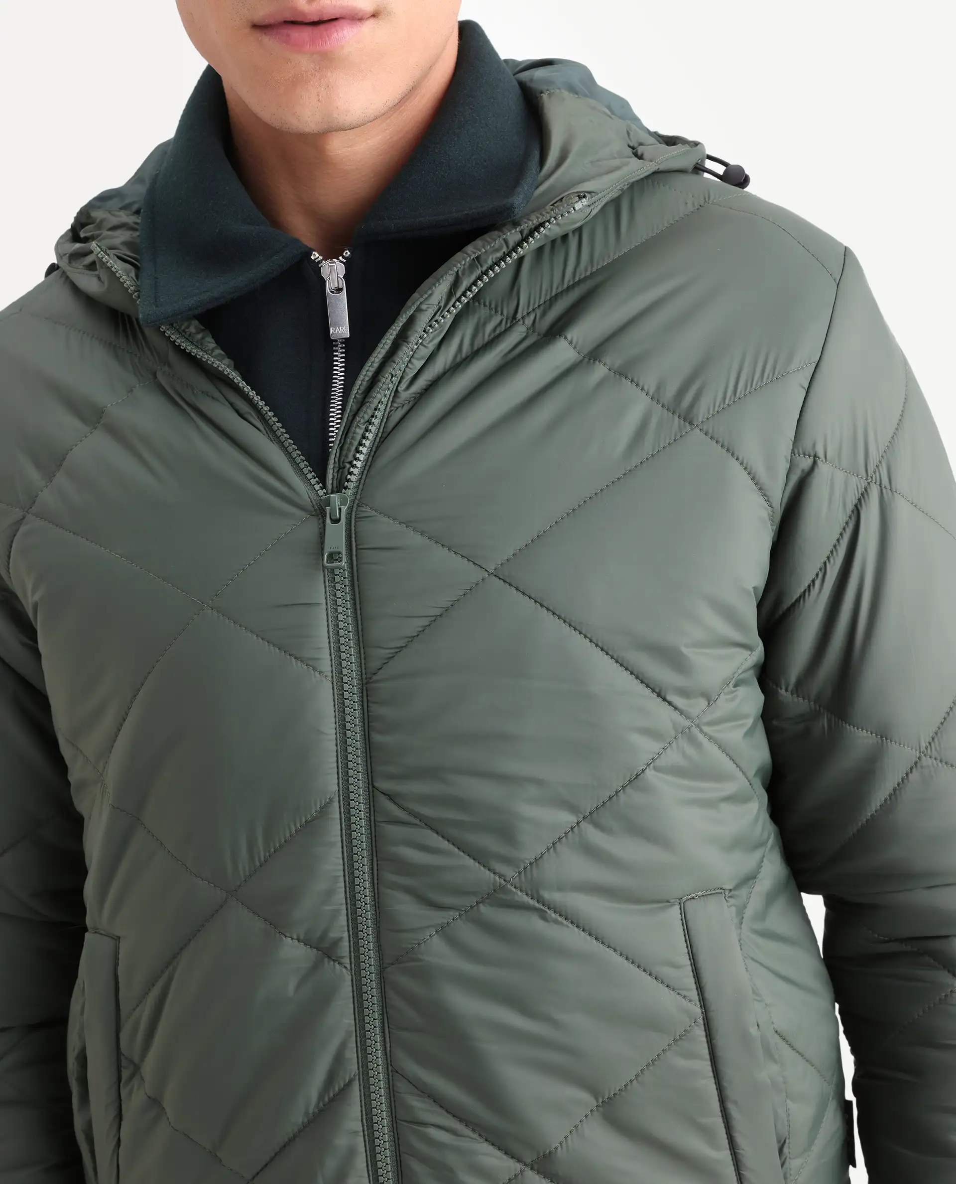 Rare Rabbit Men's Parco Dark Green Nylon Plain Regular Fit Full Sleeve Hooded Jacket - Image 5